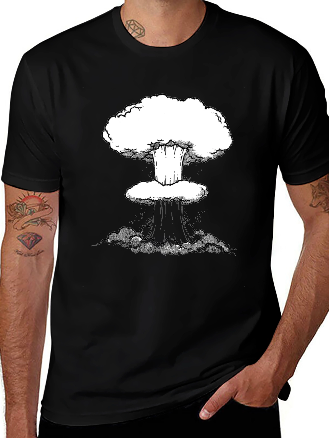 Variant 20 of Mushroom Cloud Graphic Tee - Black Cotton Casual
