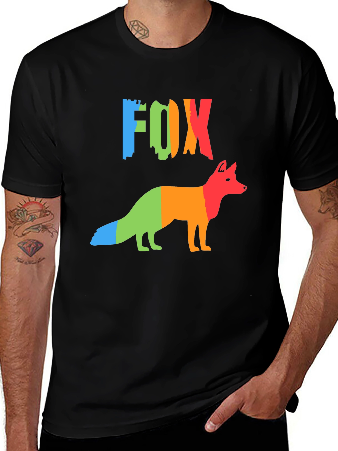 Variant 13 of Colorful Fox Graphic Print Black T-Shirt