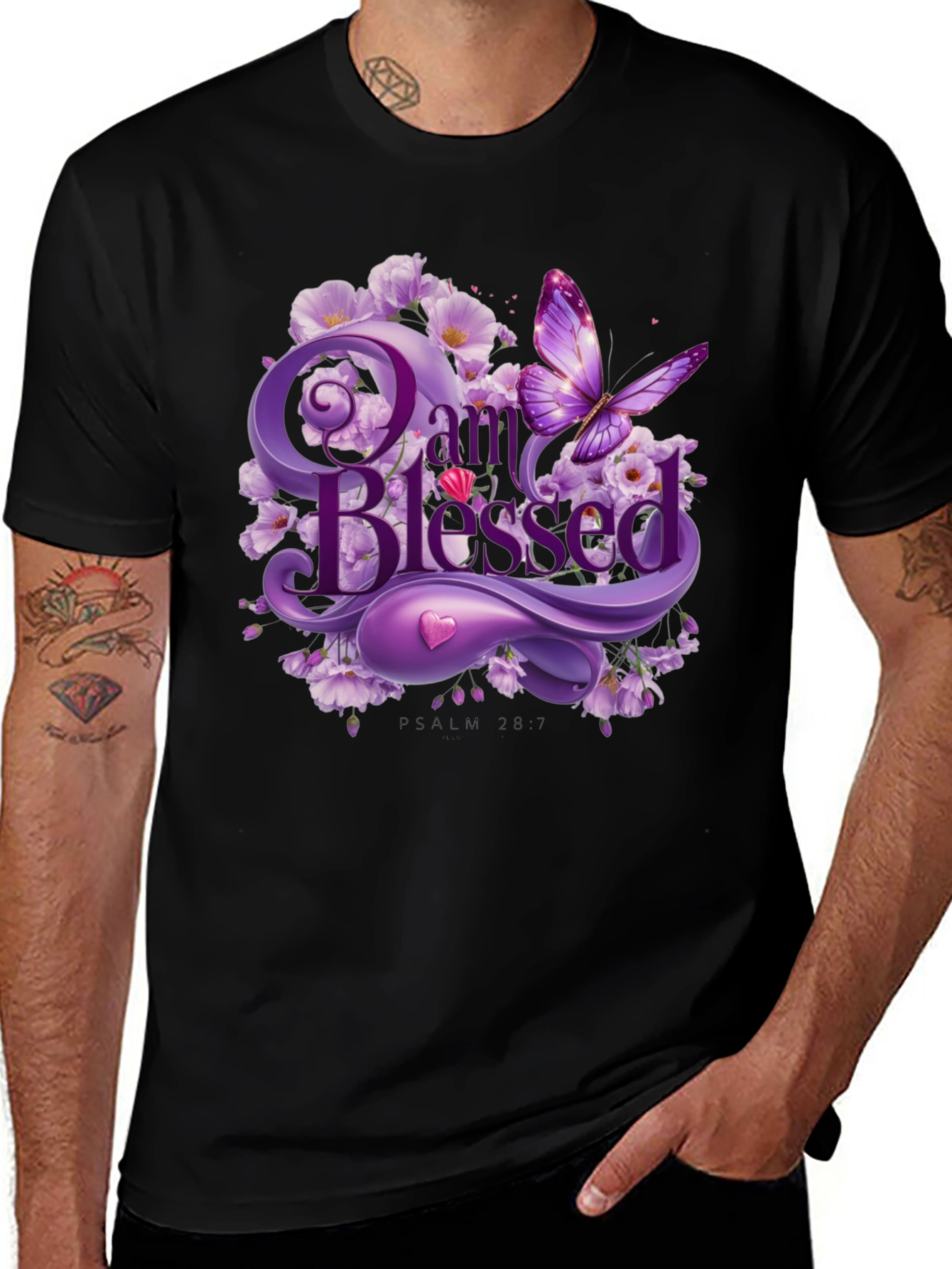 I Am Blessed T-Shirt Purple Floral Butterfly Design