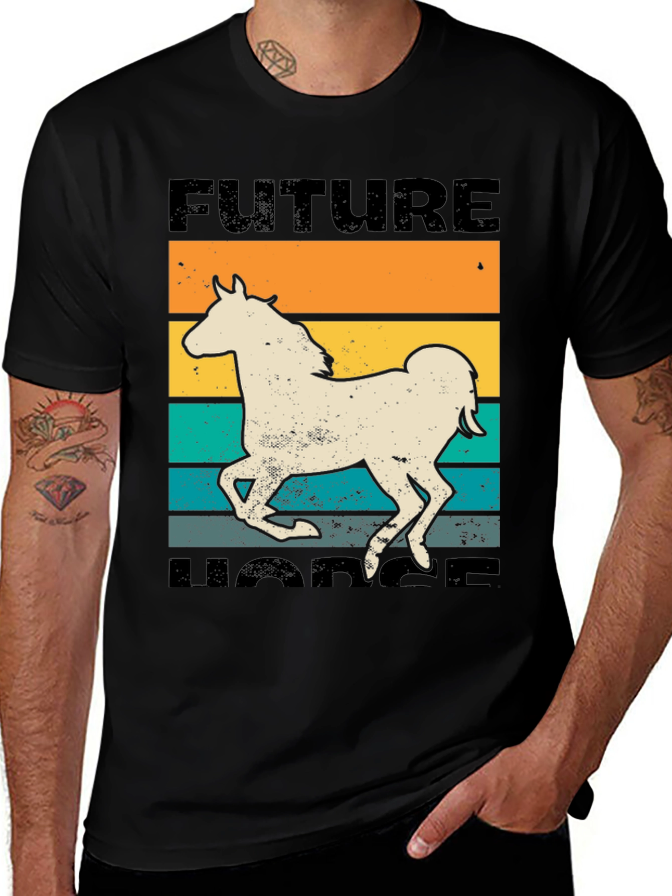 Black Future Horse T-Shirt - Retro Equestrian Design main image