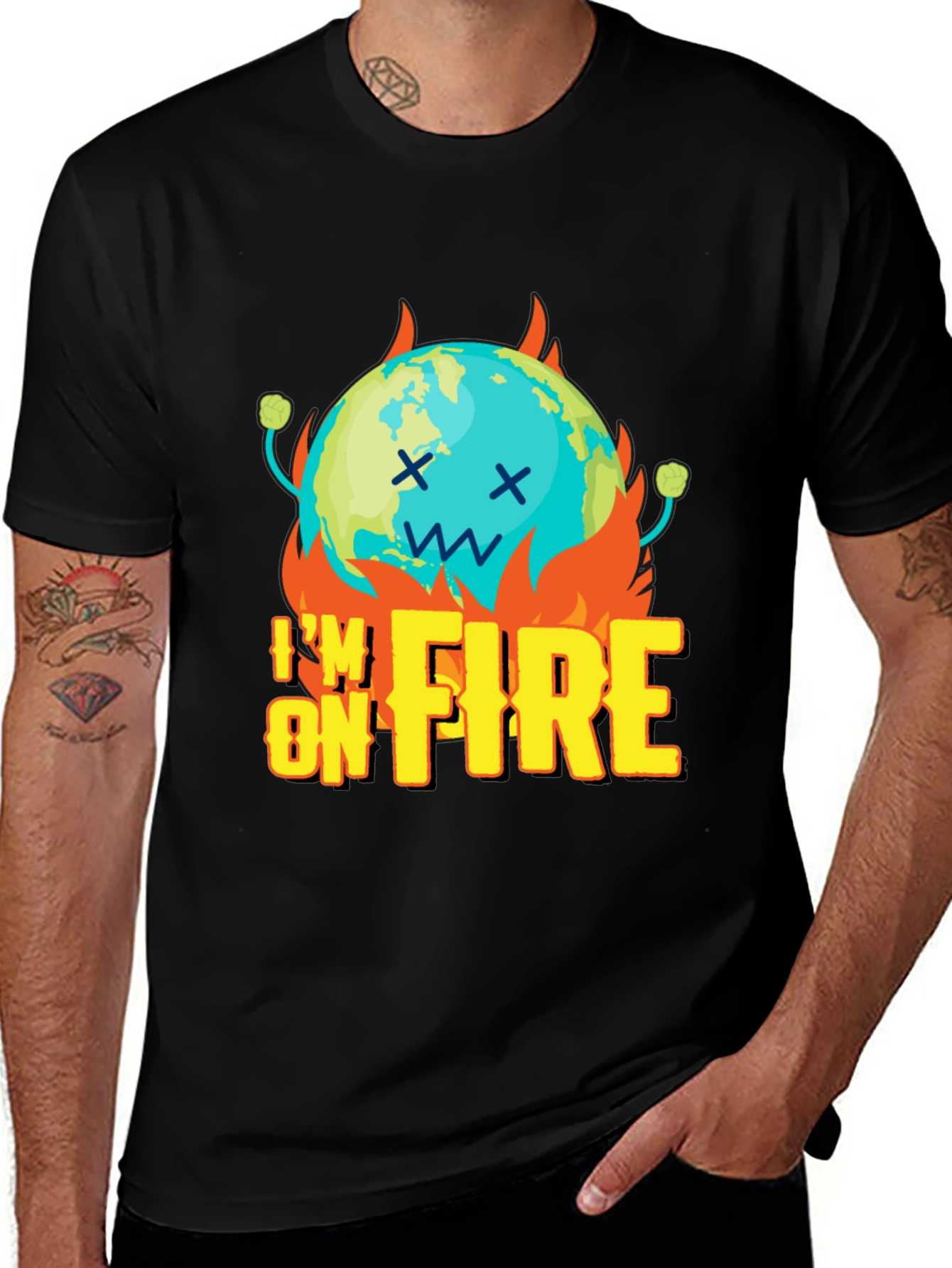 Variant 27 of I'm On Fire Graphic Print Black T-Shirt