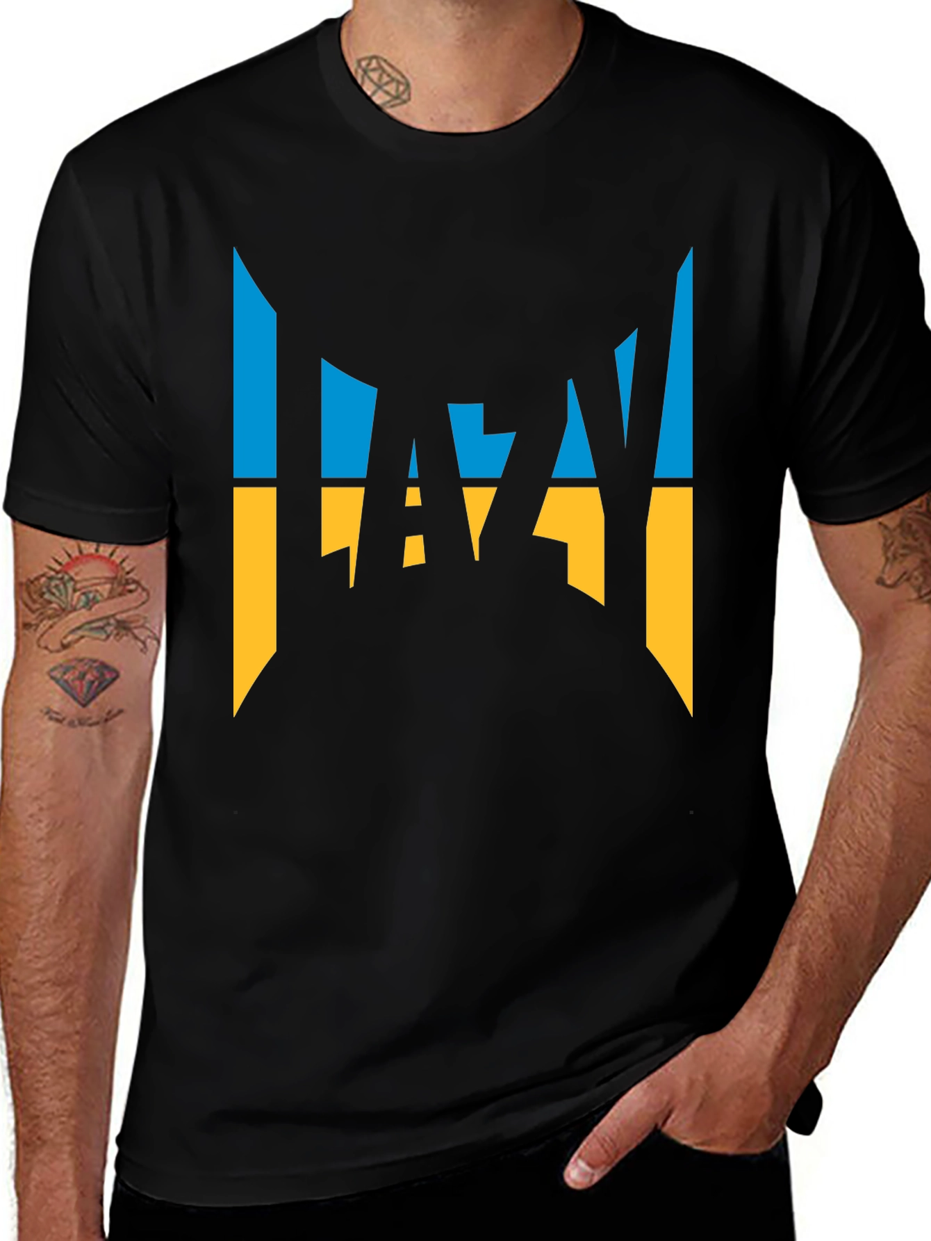 Variant 3 of Lazy Ukrainian Flag Inspired Graphic T-Shirt
