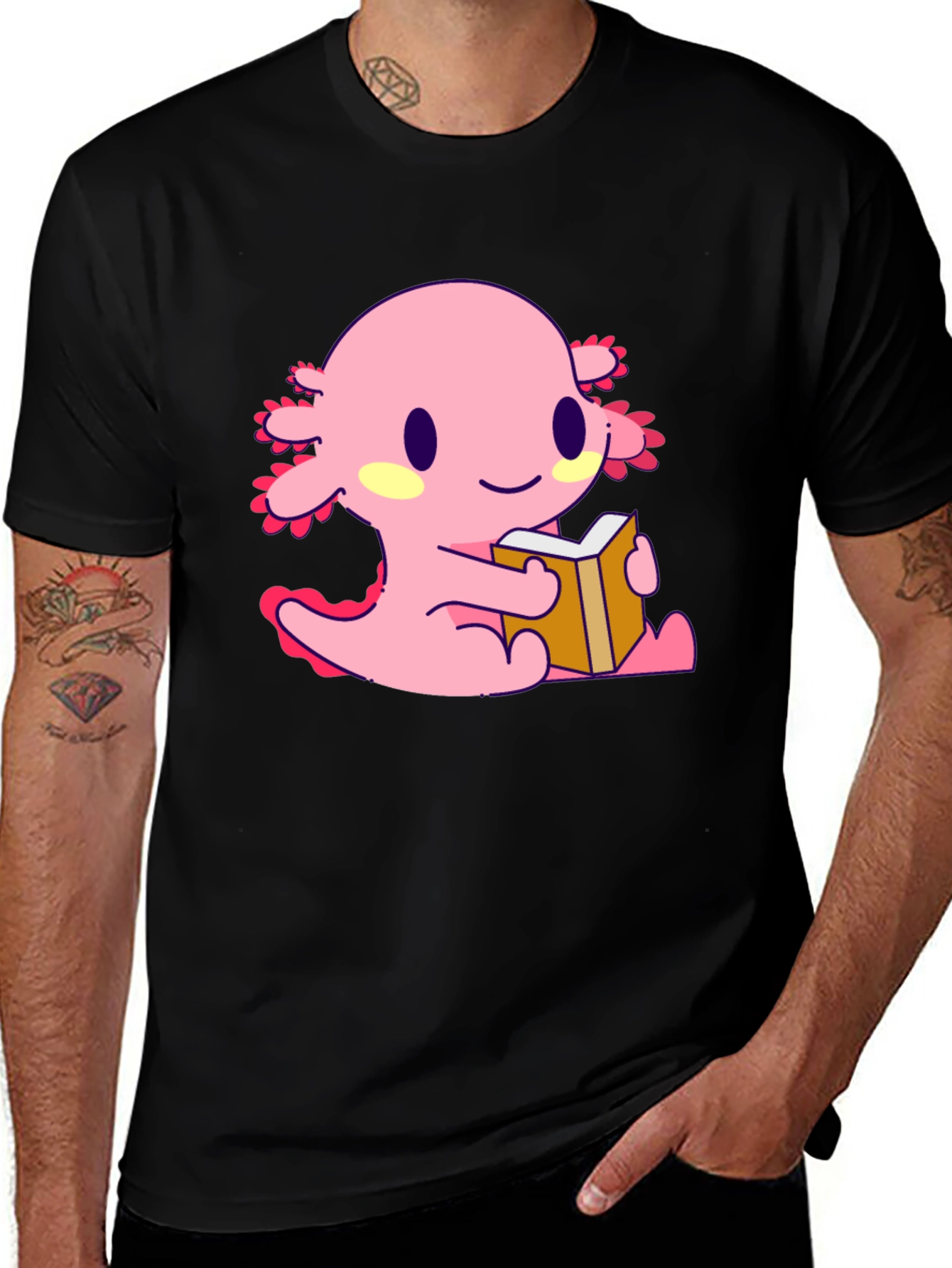 Variant 3 of Axolotl Reading Black T-Shirt