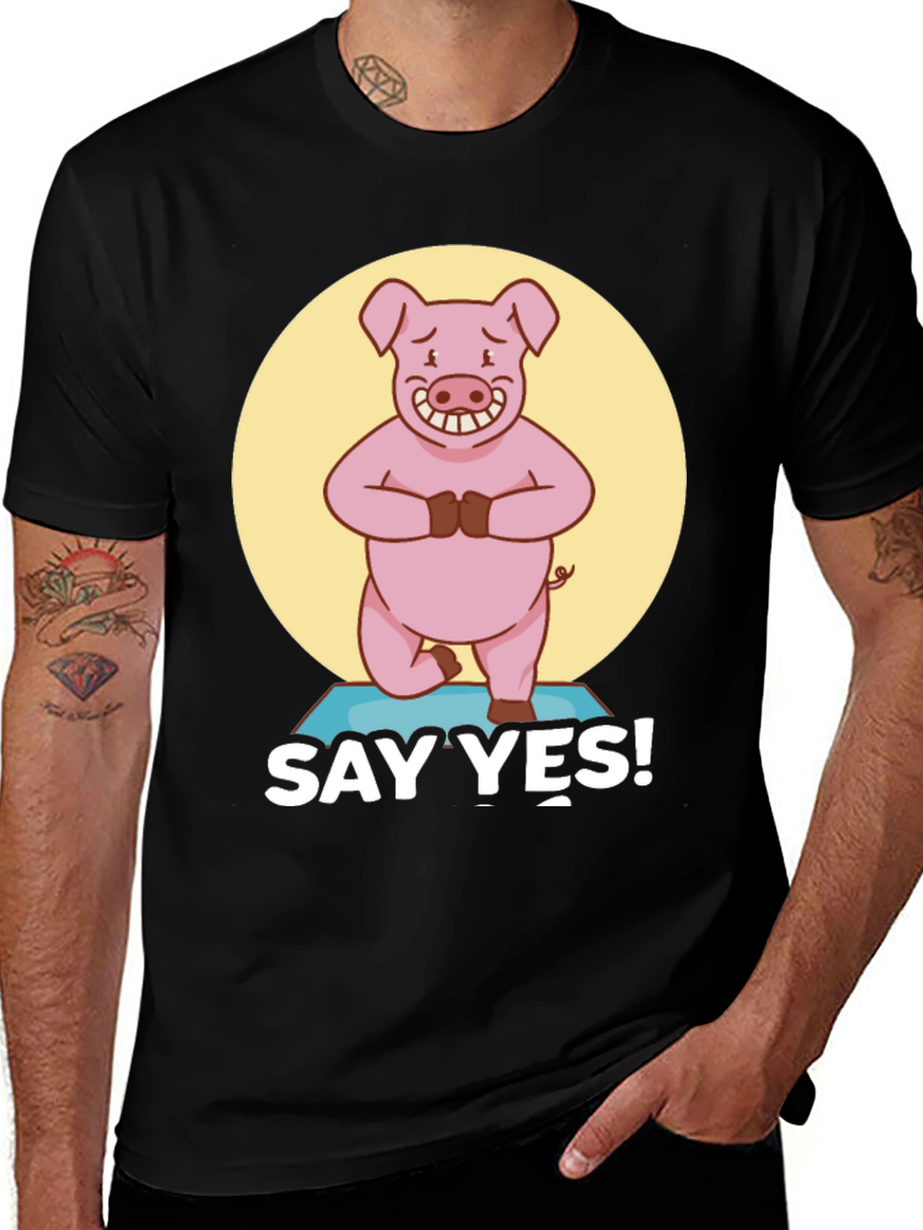 Variant 17 of Yoga Pig Black T-Shirt - Say Yes!