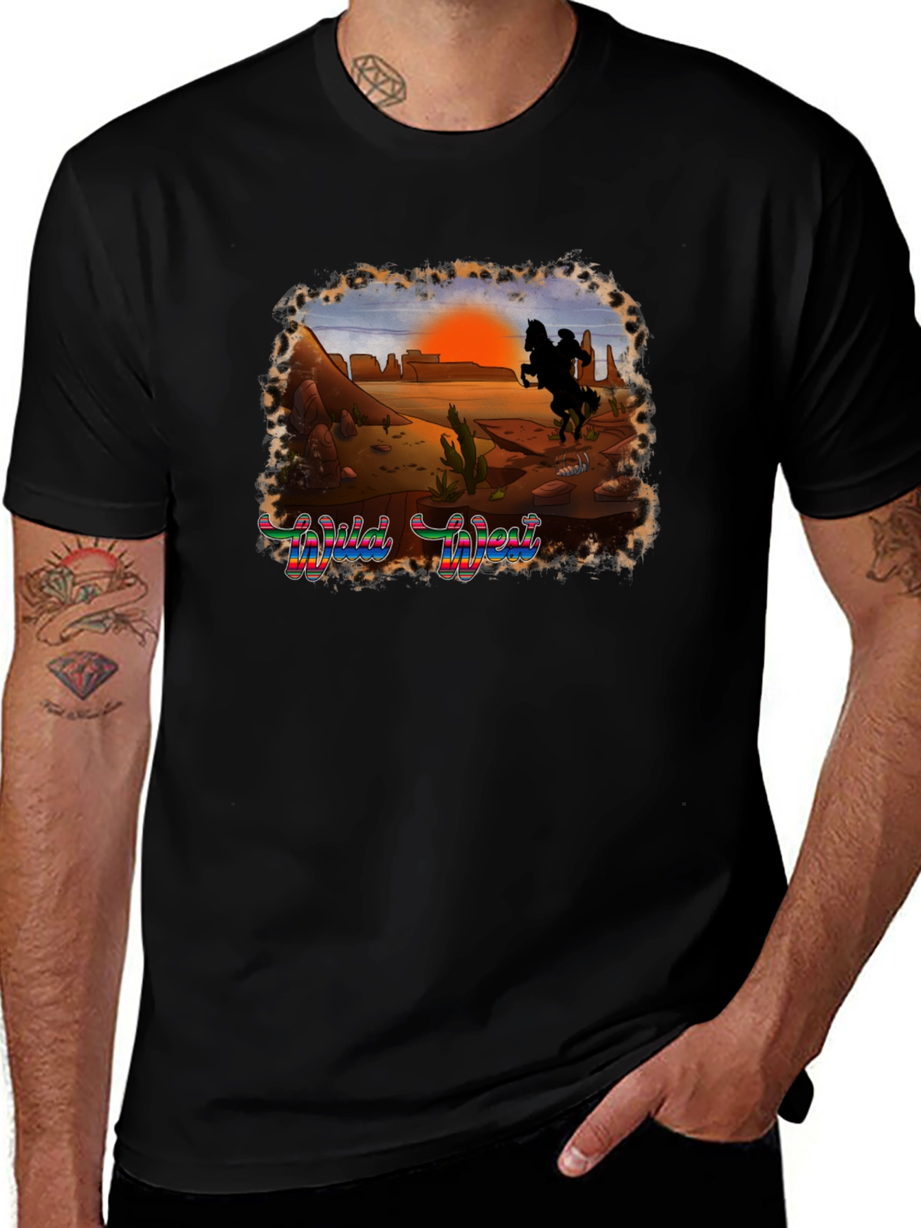 Wild West Graphic Tee - Cowboy Desert Sunset T-Shirt