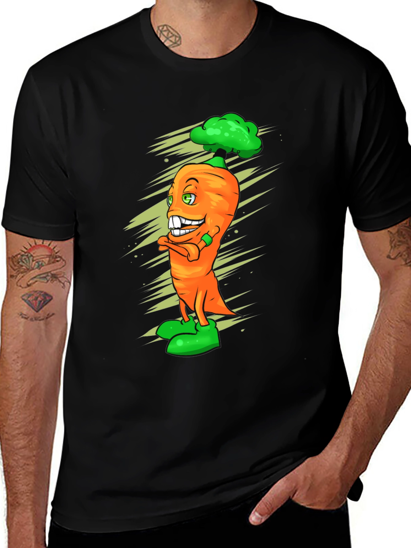 Variant 3 of Cartoon Carrot Graphic Tee - Black