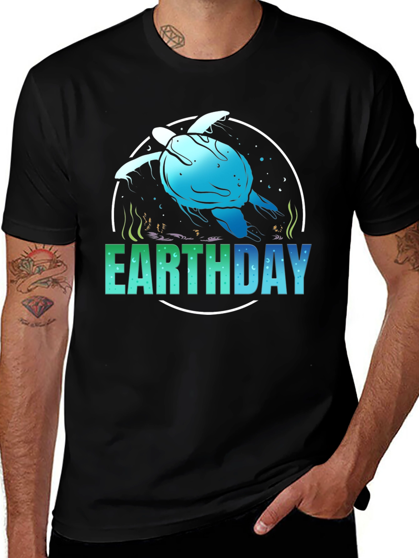 Earth Day Turtle Graphic Tee - Black