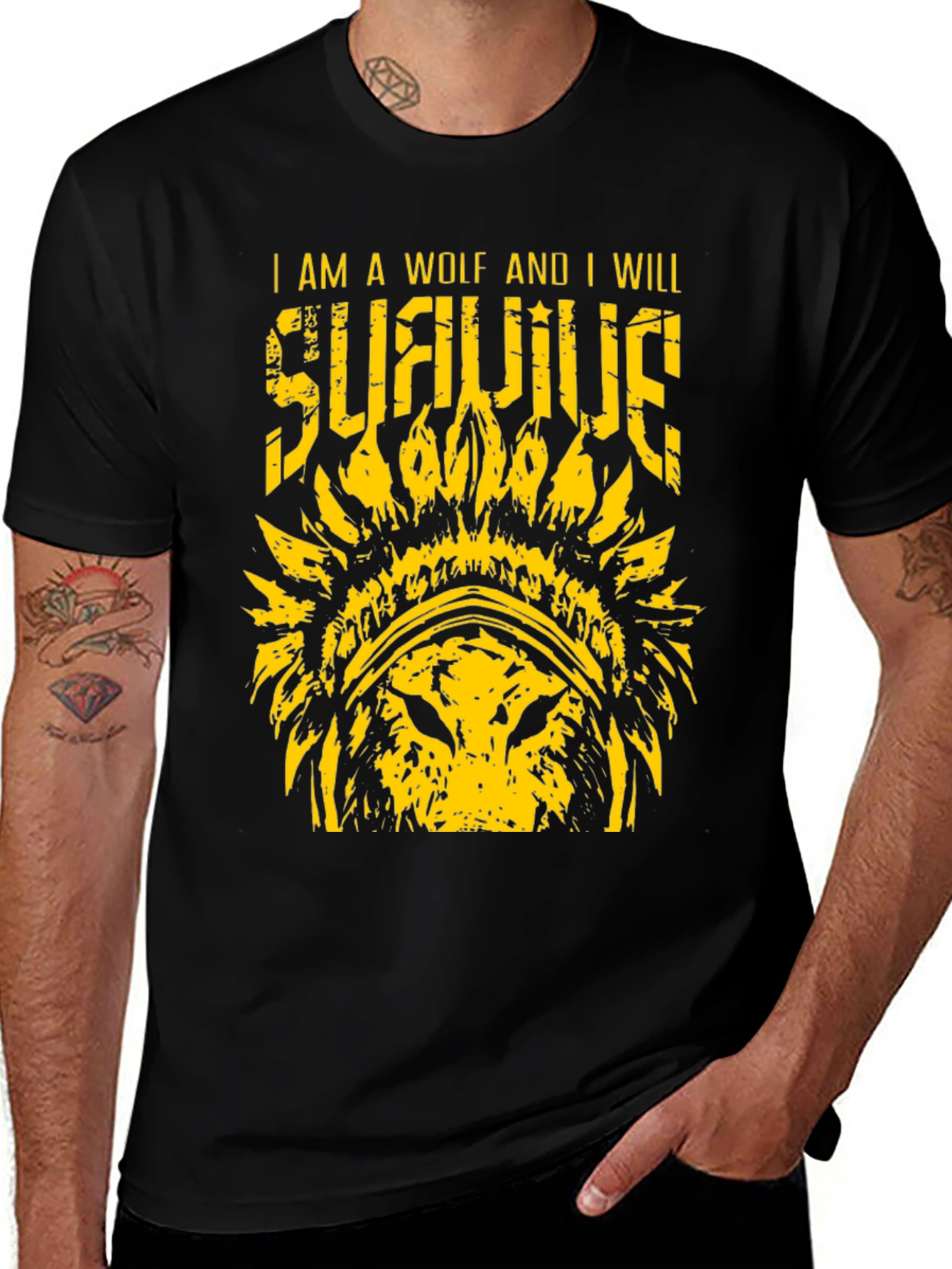 Variant 7 of Wolf Survive Graphic Tee - Mens Crew Neck T-Shirt