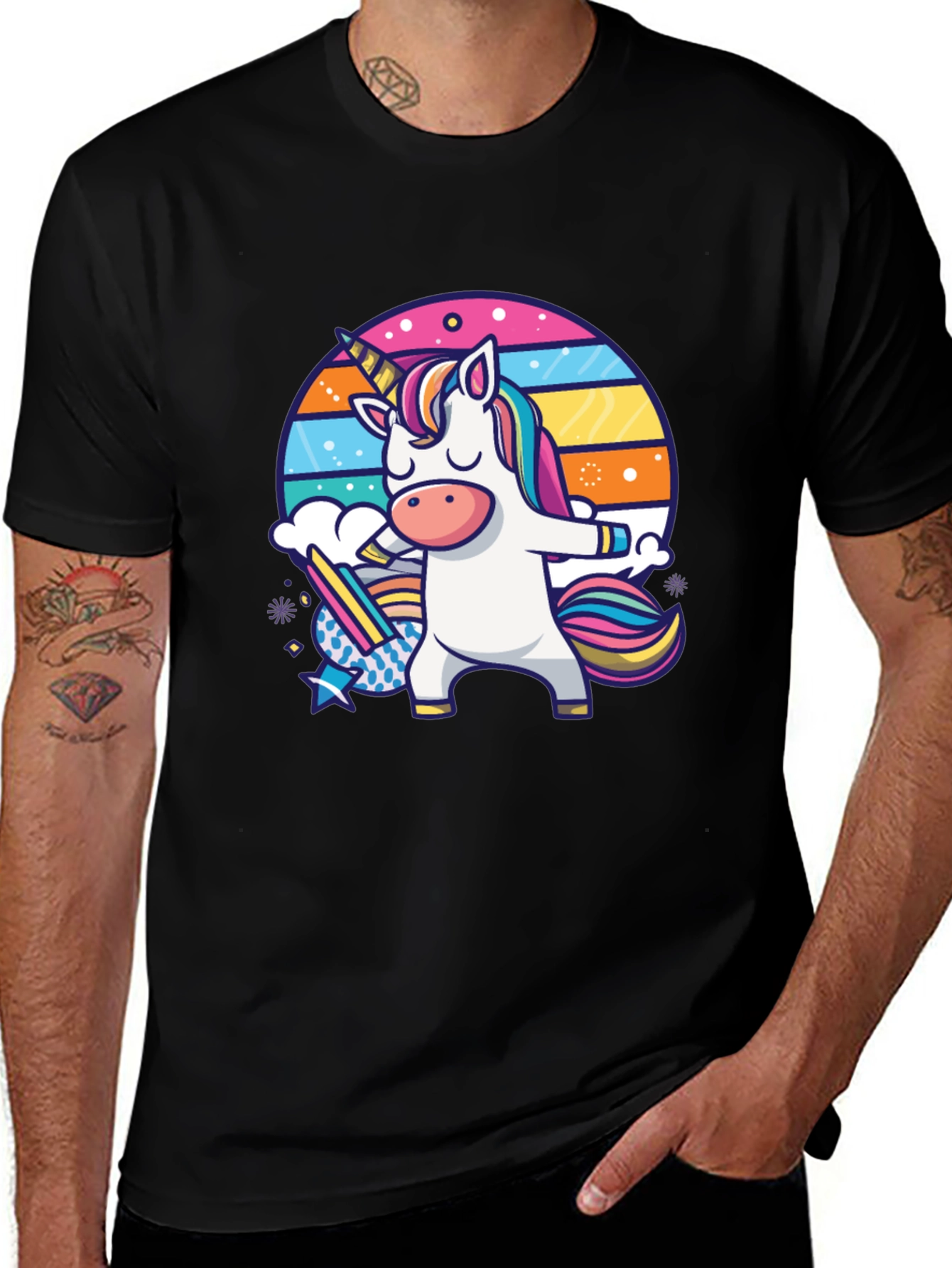 Variant 19 of Dabbing Unicorn Graphic Tee - Black Cotton Casual Shirt