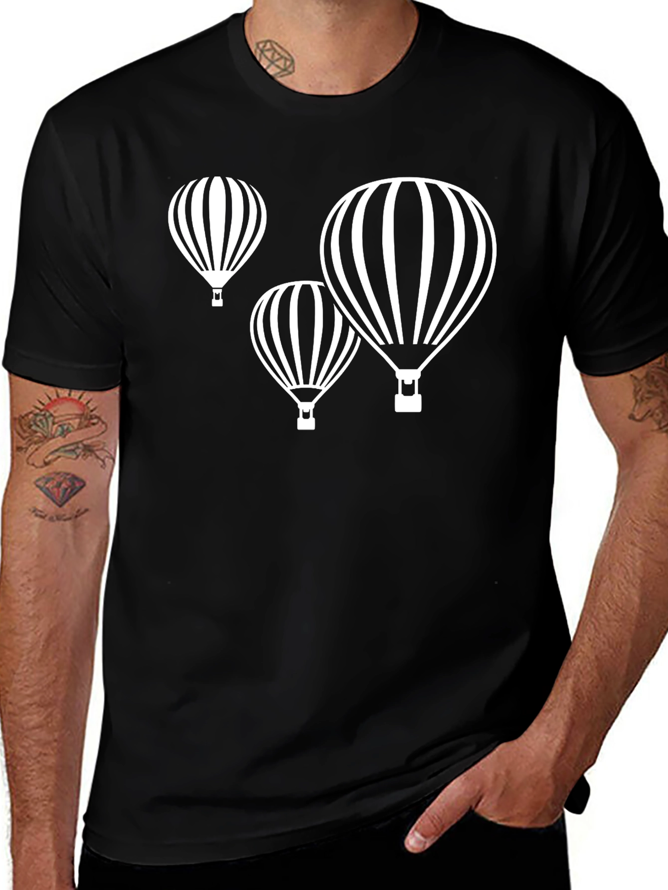 Variant 18 of Stylish Black Tee with Hot Air Balloon Graphic