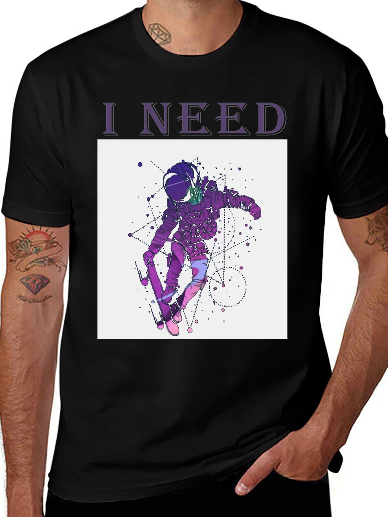 Variant 3 of I Need Space T-Shirt - Astronaut Skateboard Design