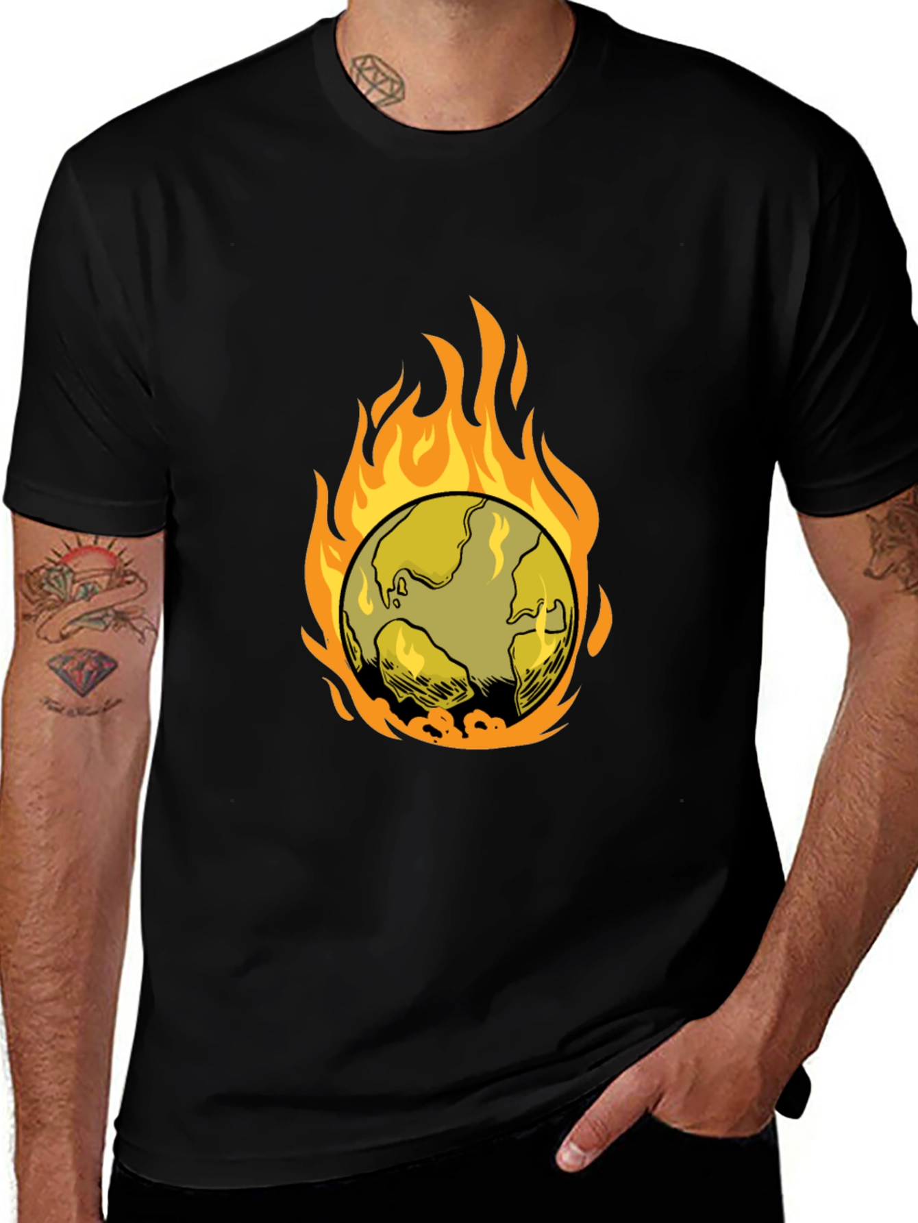 Variant 25 of Flaming Earth Graphic Tee - Climate Awareness Shirt