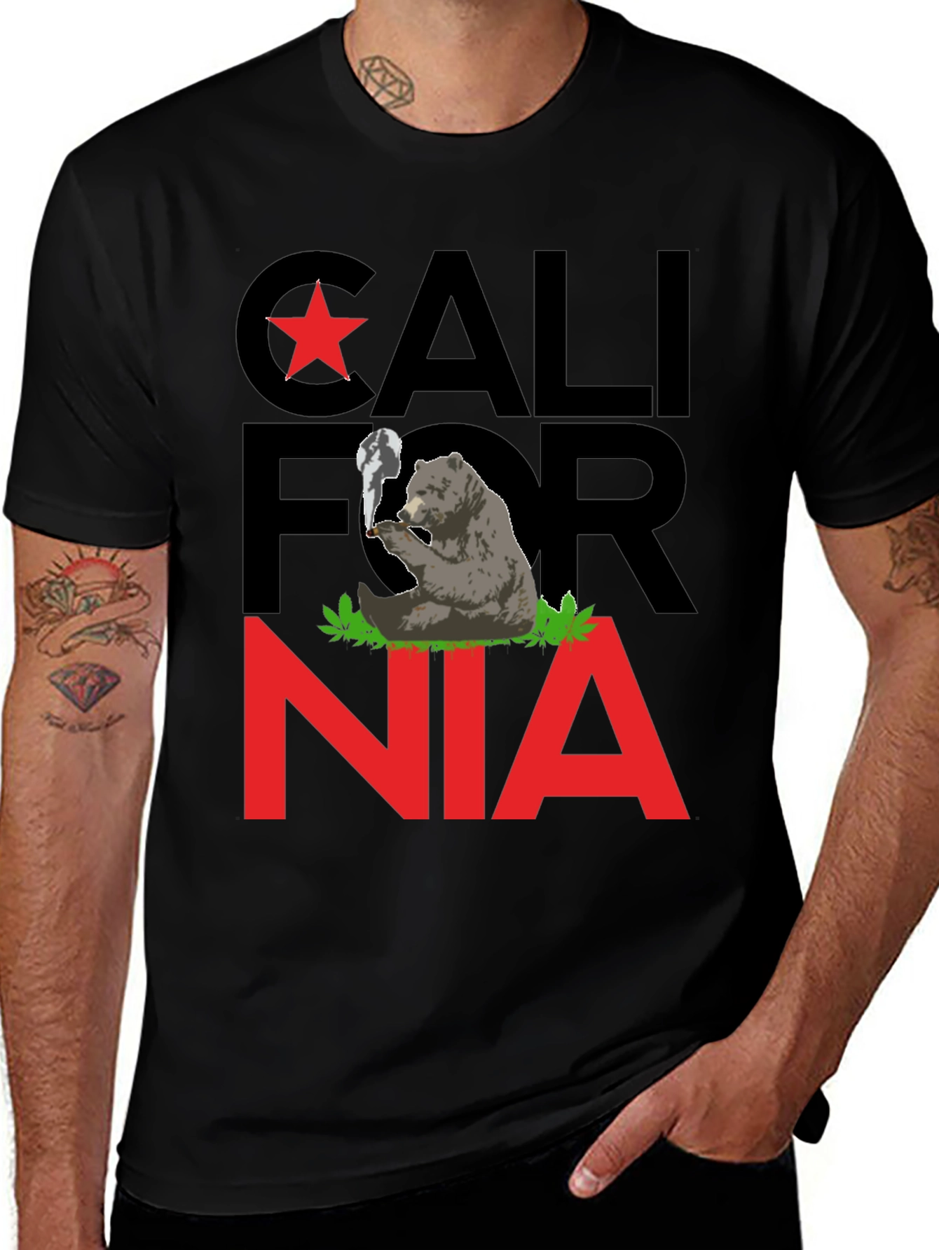 California Bear T-Shirt - Funny Weed Smoking Bear Tee