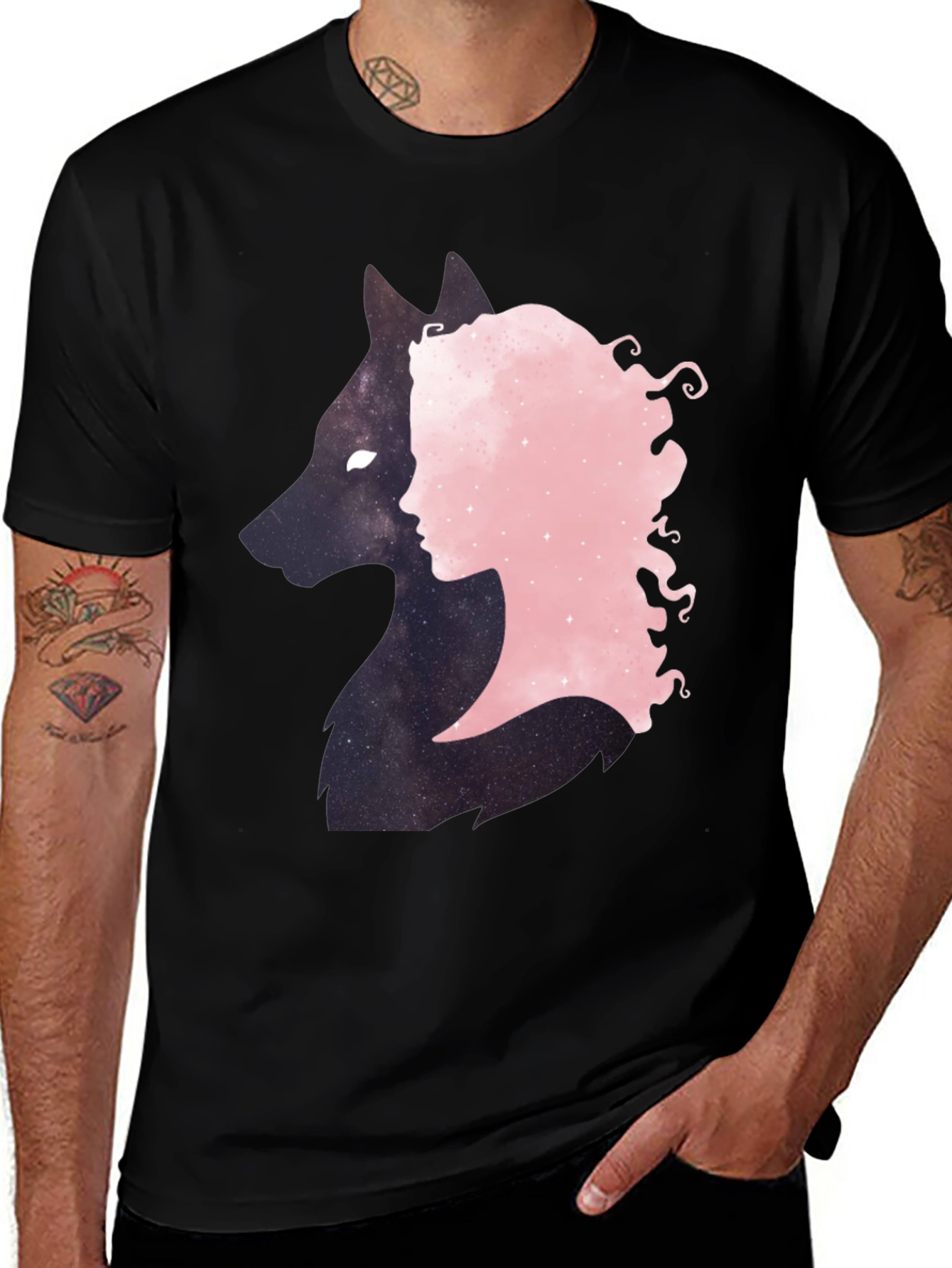 Variant 9 of Wolf & Woman Silhouette Black Tee