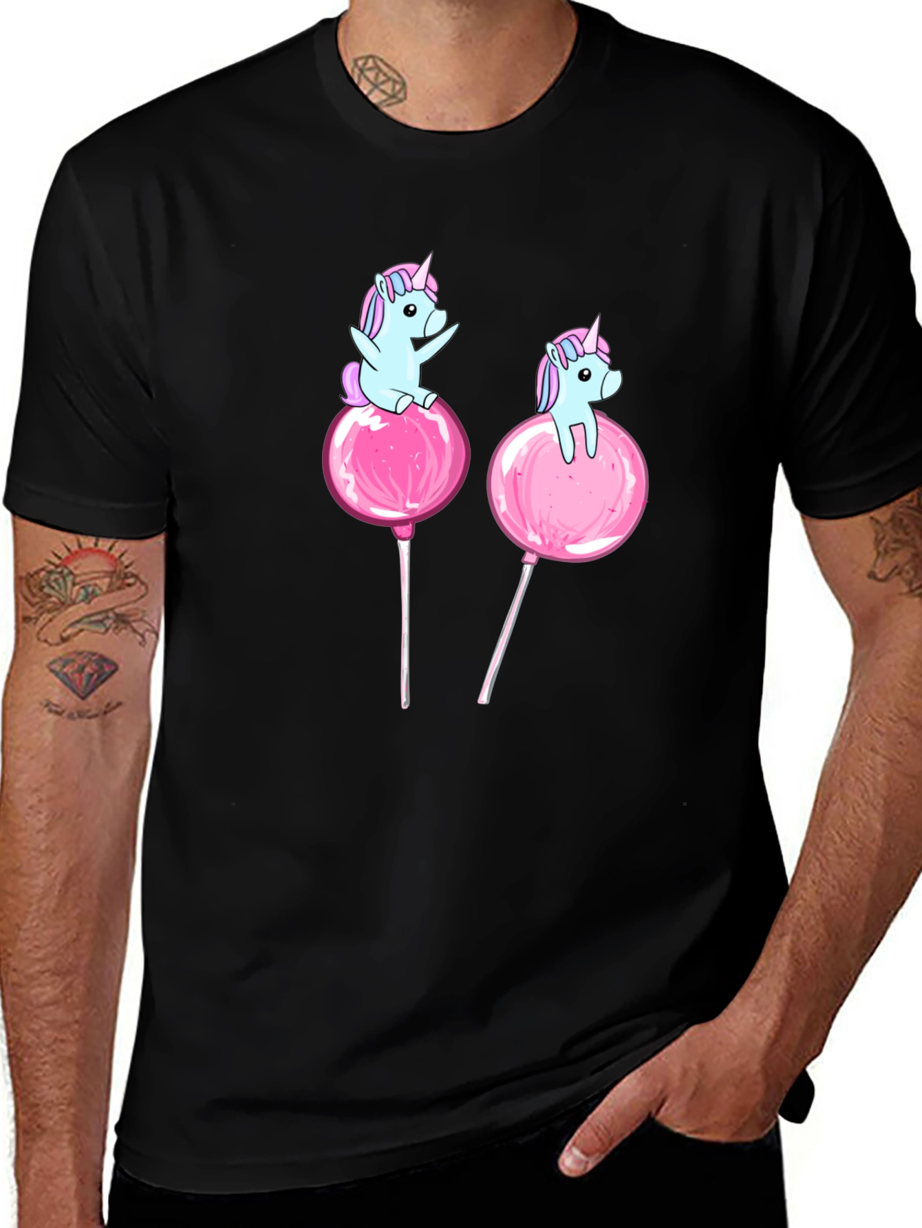 Unicorn Lollipop Graphic Tee - Black Cotton Blend Shirt