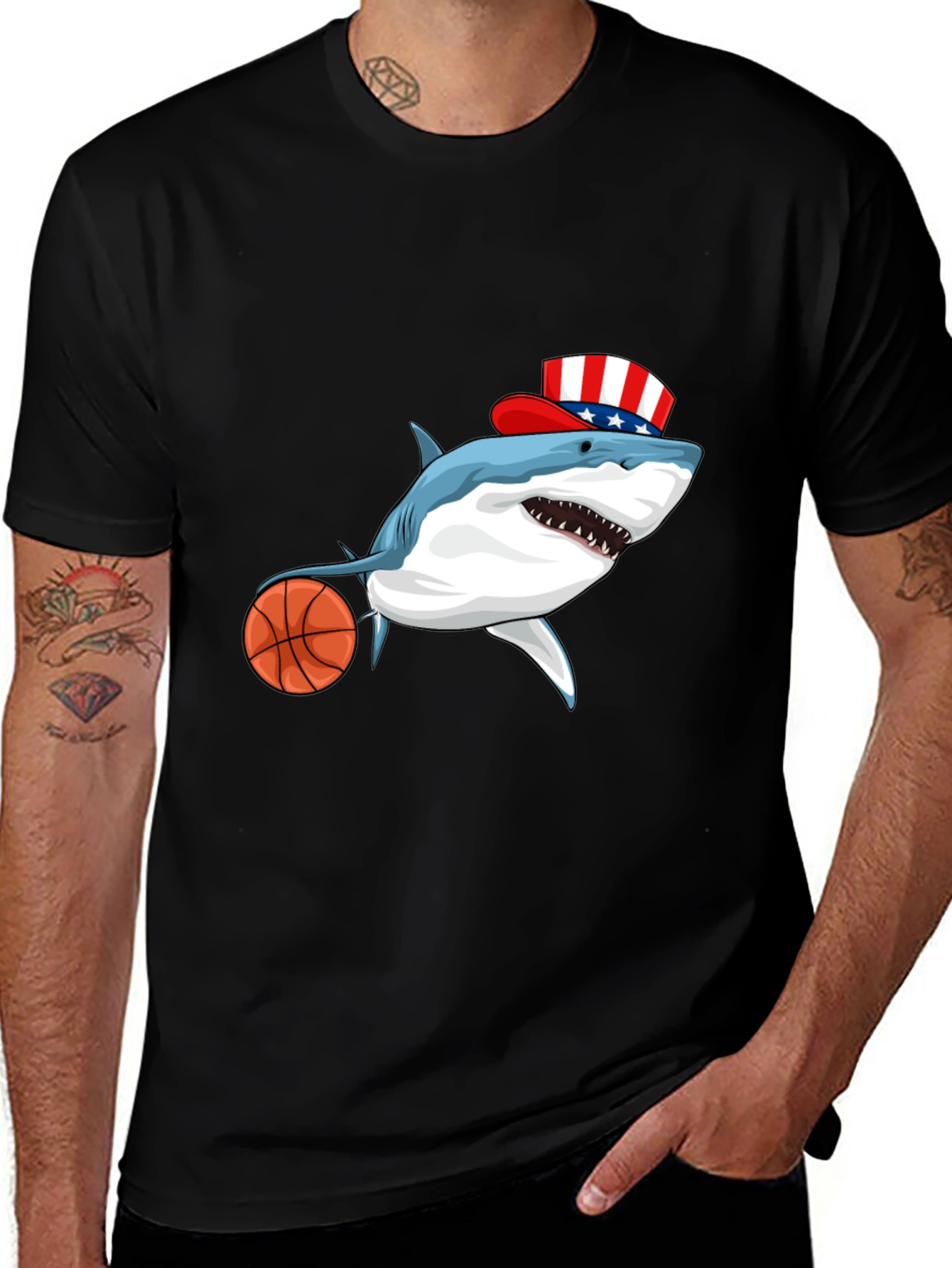 Variant 4 of Shark Basketball Patriotic T-Shirt