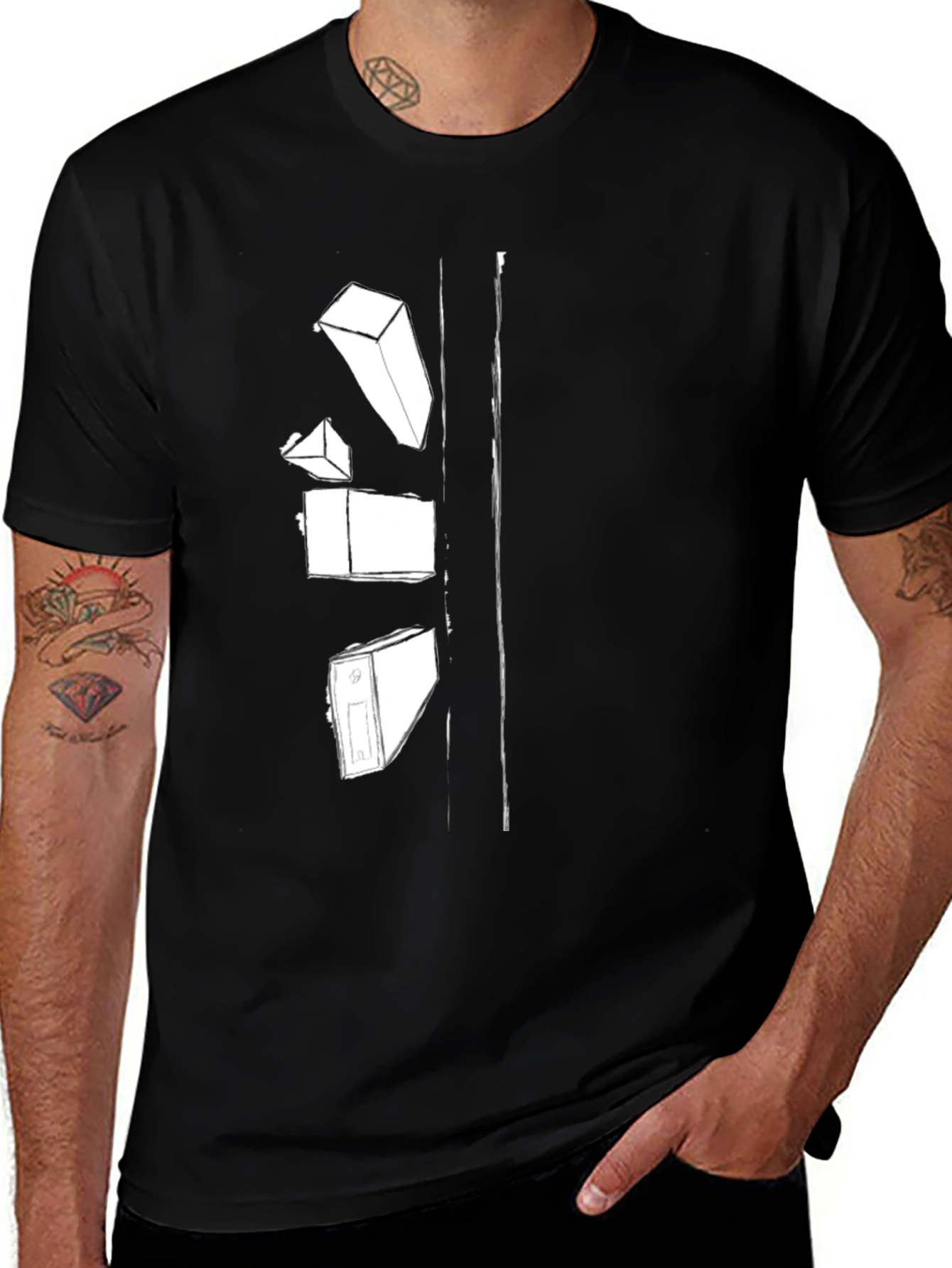 Abstract Block Graphic Black T-Shirt