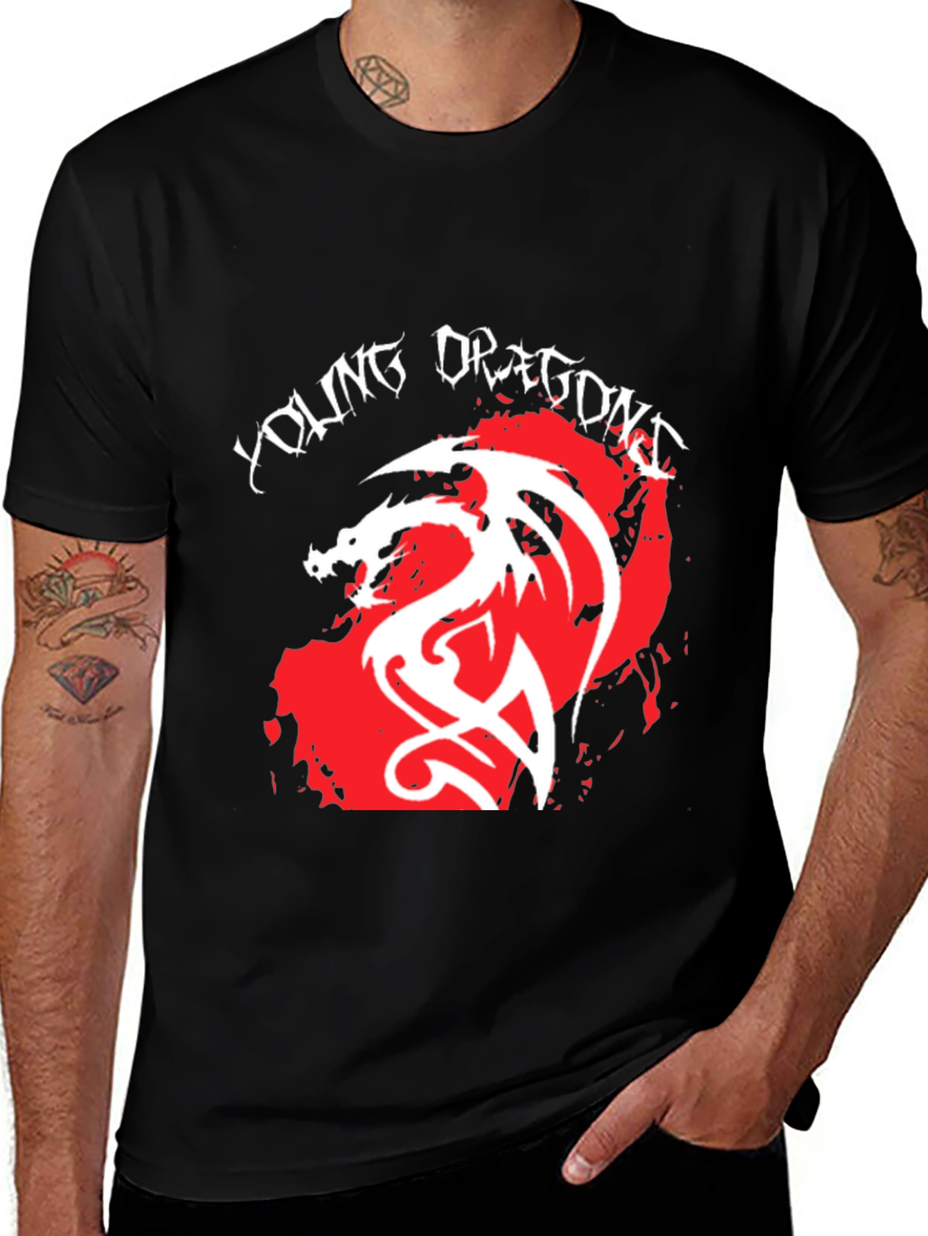 Variant 2 of Young Dragons Graphic Tee - Black Cotton Blend T-Shirt