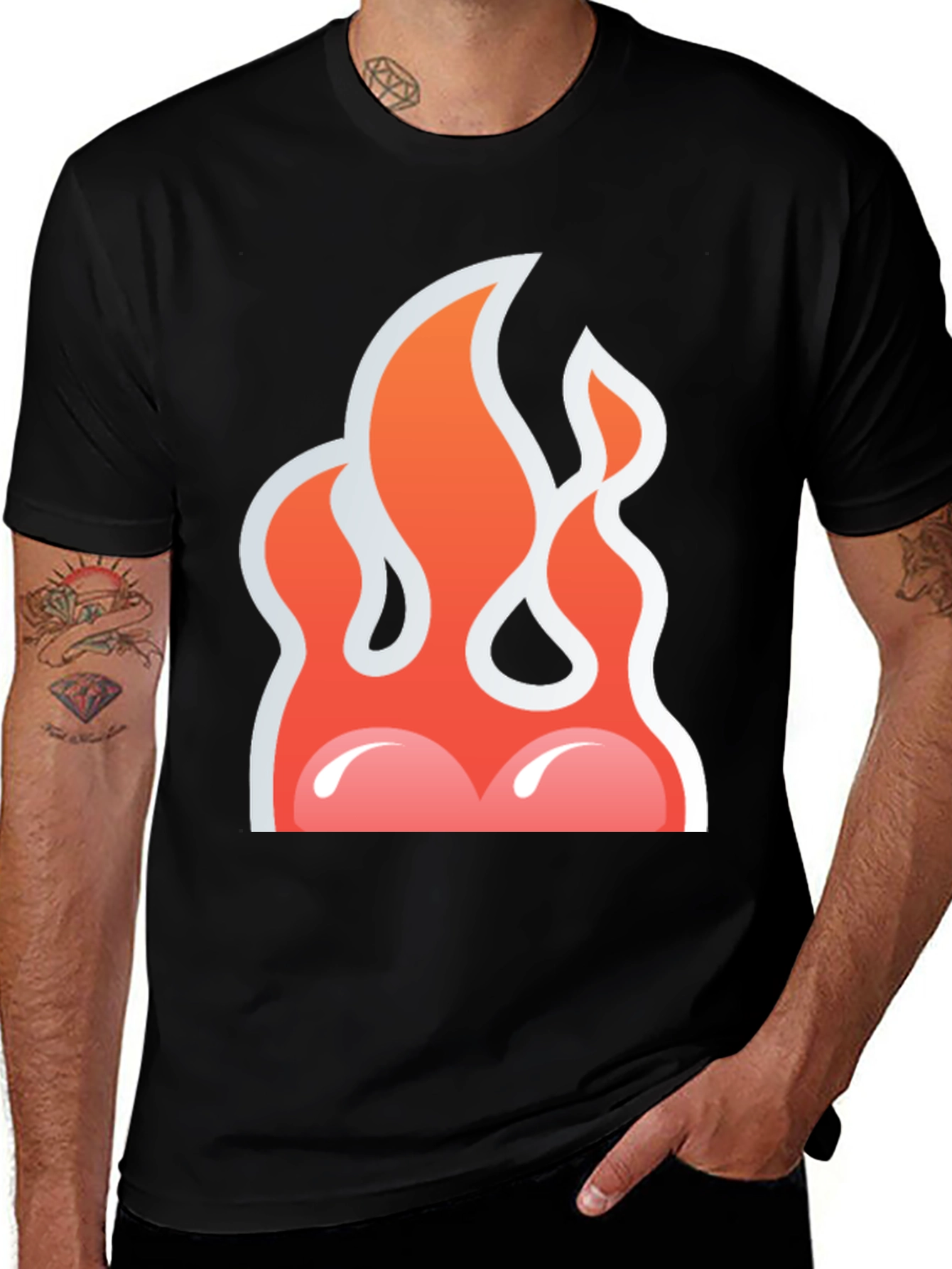 Variant 3 of Fiery Flames Graphic Tee - Bold Black Cotton T-Shirt