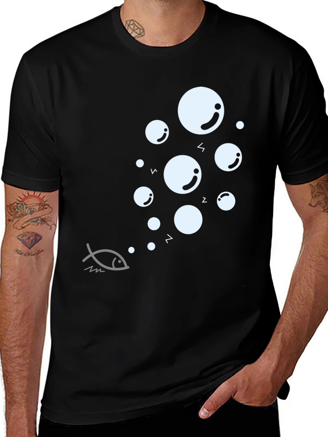 Variant 18 of Bubbles Graphic T-Shirt - Black, Stylish, Casual