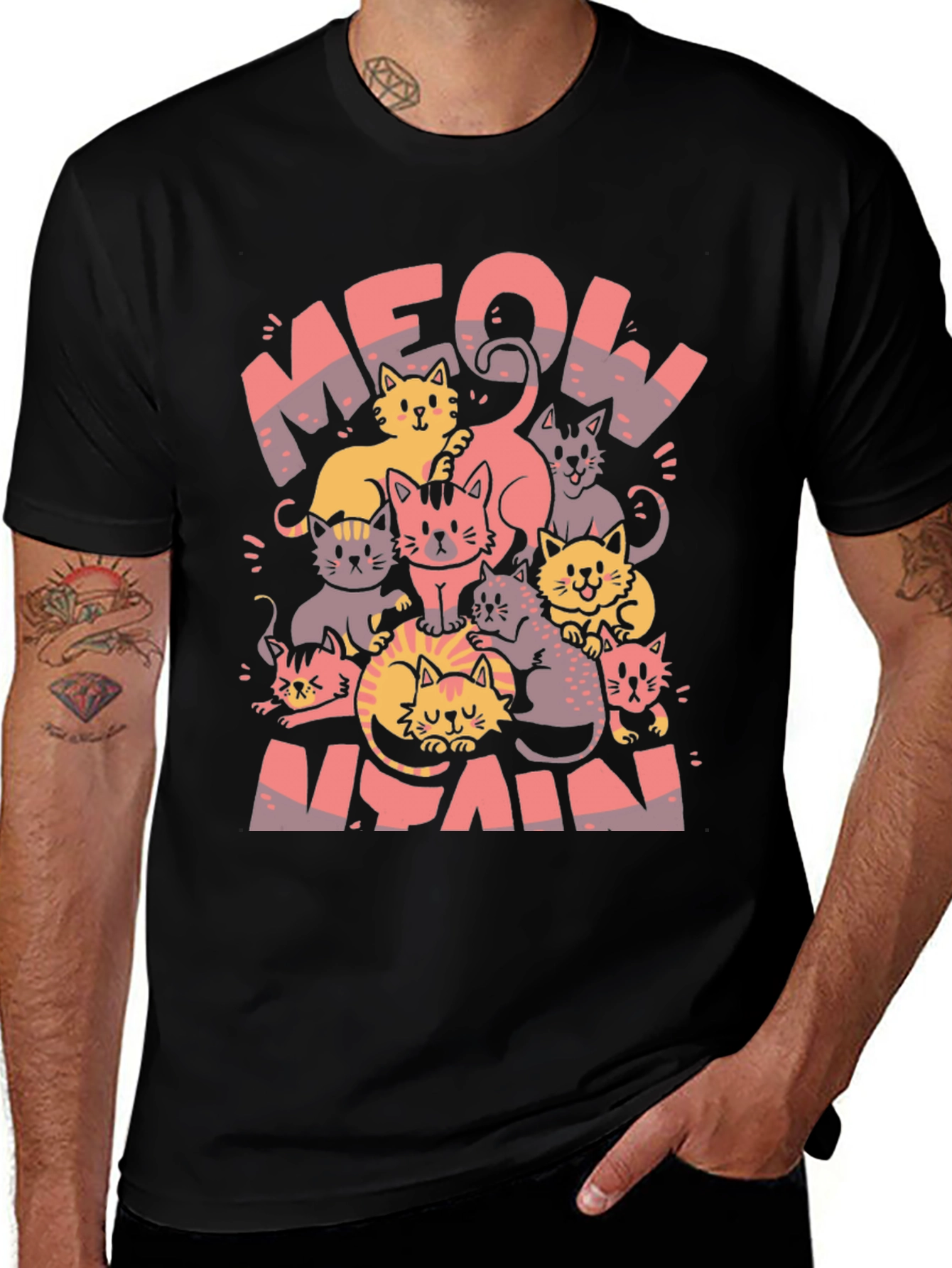 Black Meow Again T-Shirt - Cute Cat Lover Tee main image