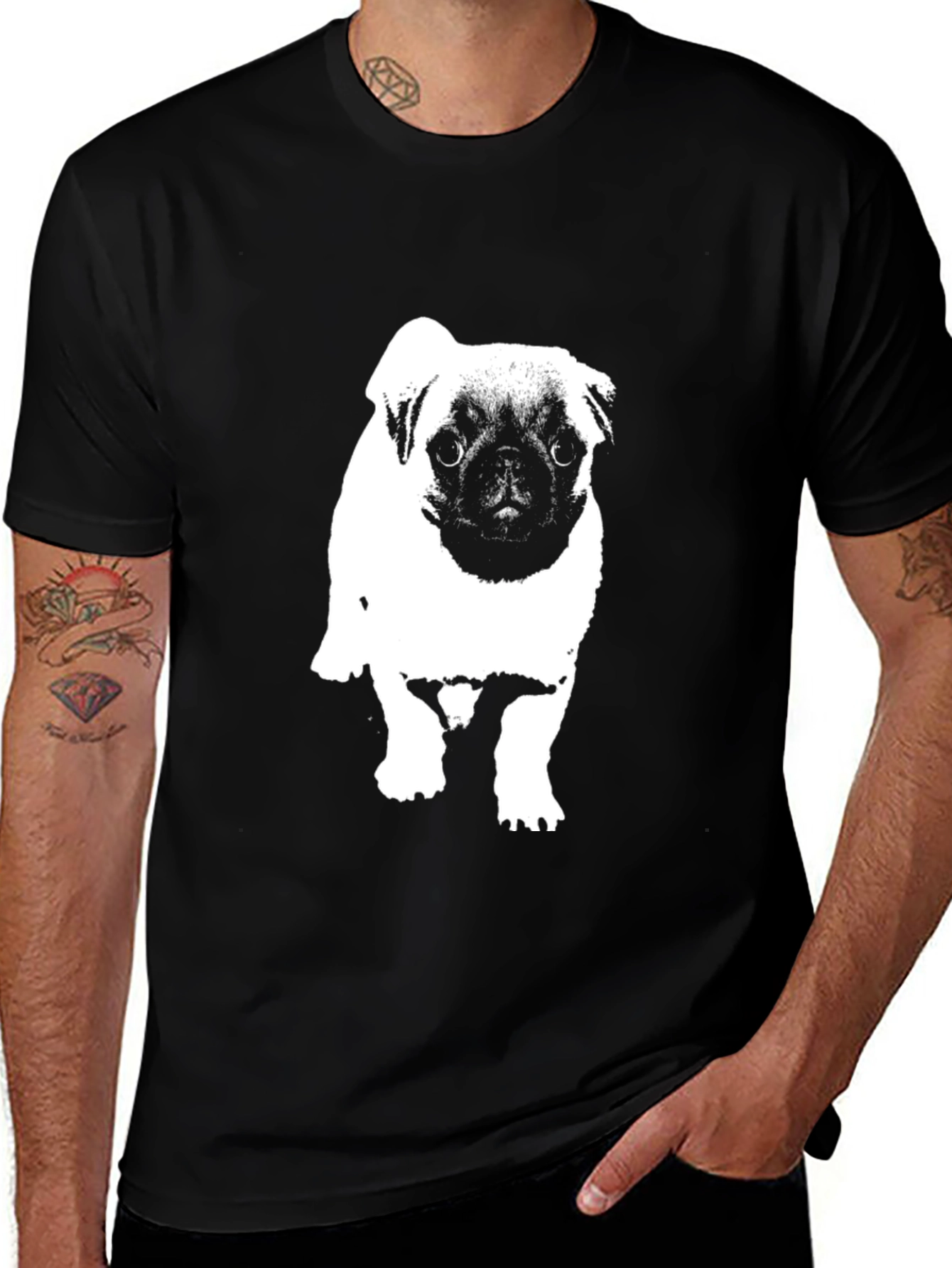 Variant 29 of Pug Print Black T-Shirt - Men's Graphic Tee