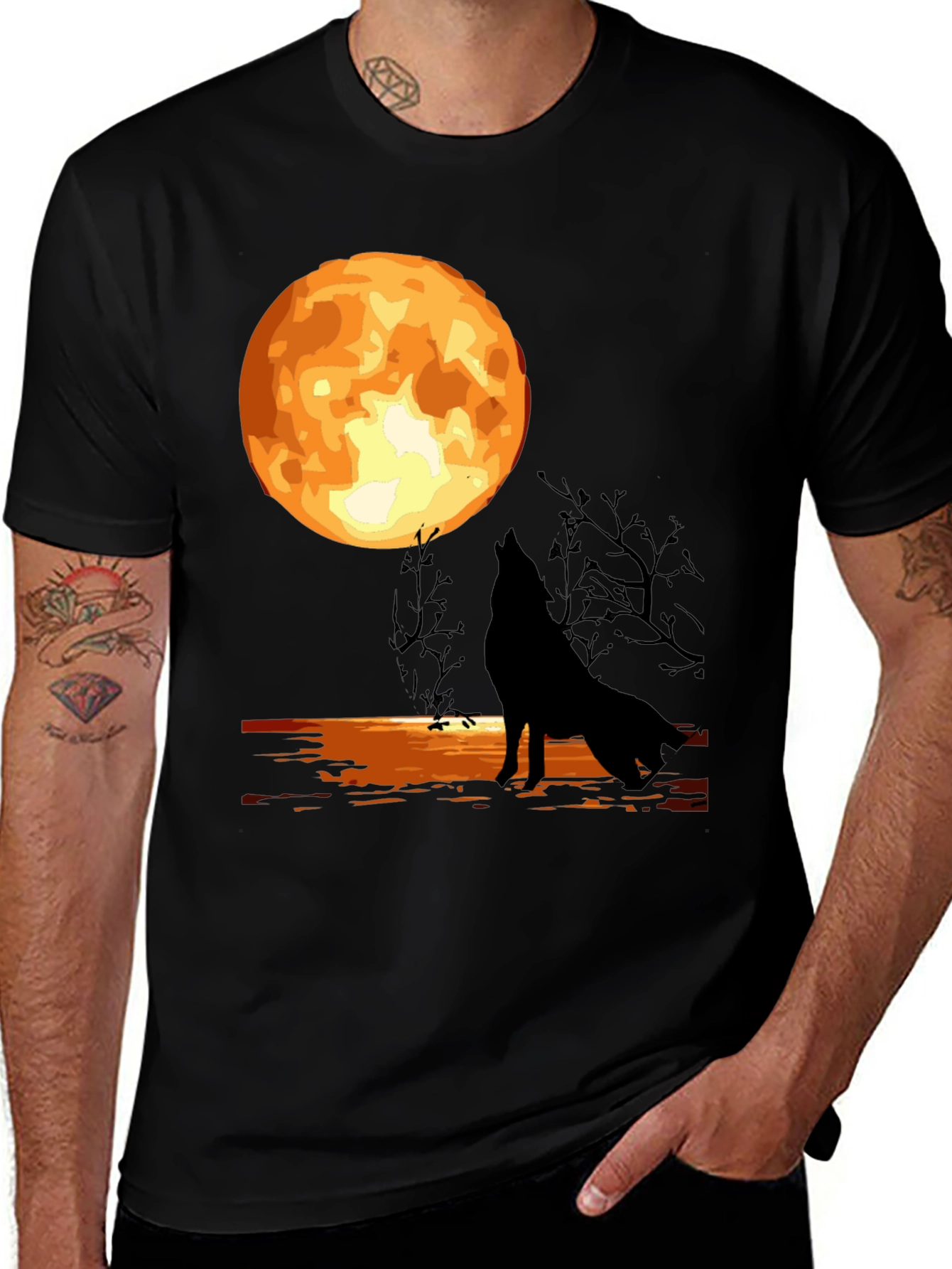 Variant 2 of Wolf Moon Graphic T-Shirt - Black