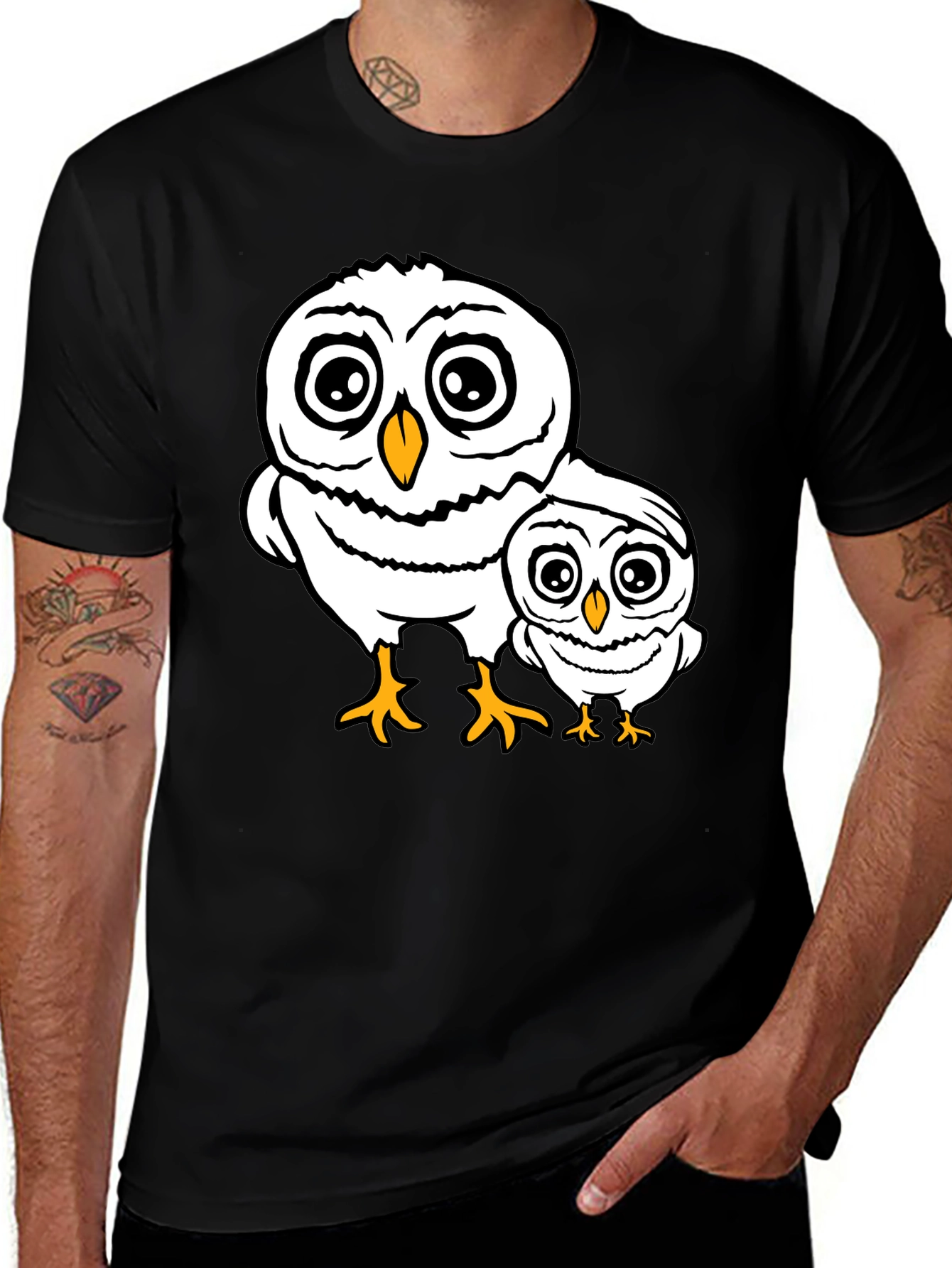 Variant 13 of Cute Owl Family T-Shirt - Black Cotton Tee