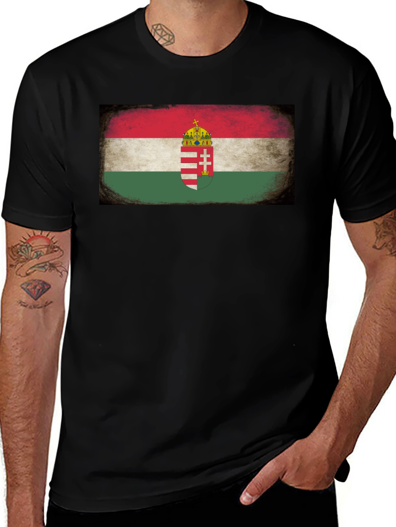 Hungary Flag Graphic Tee - Distressed Design