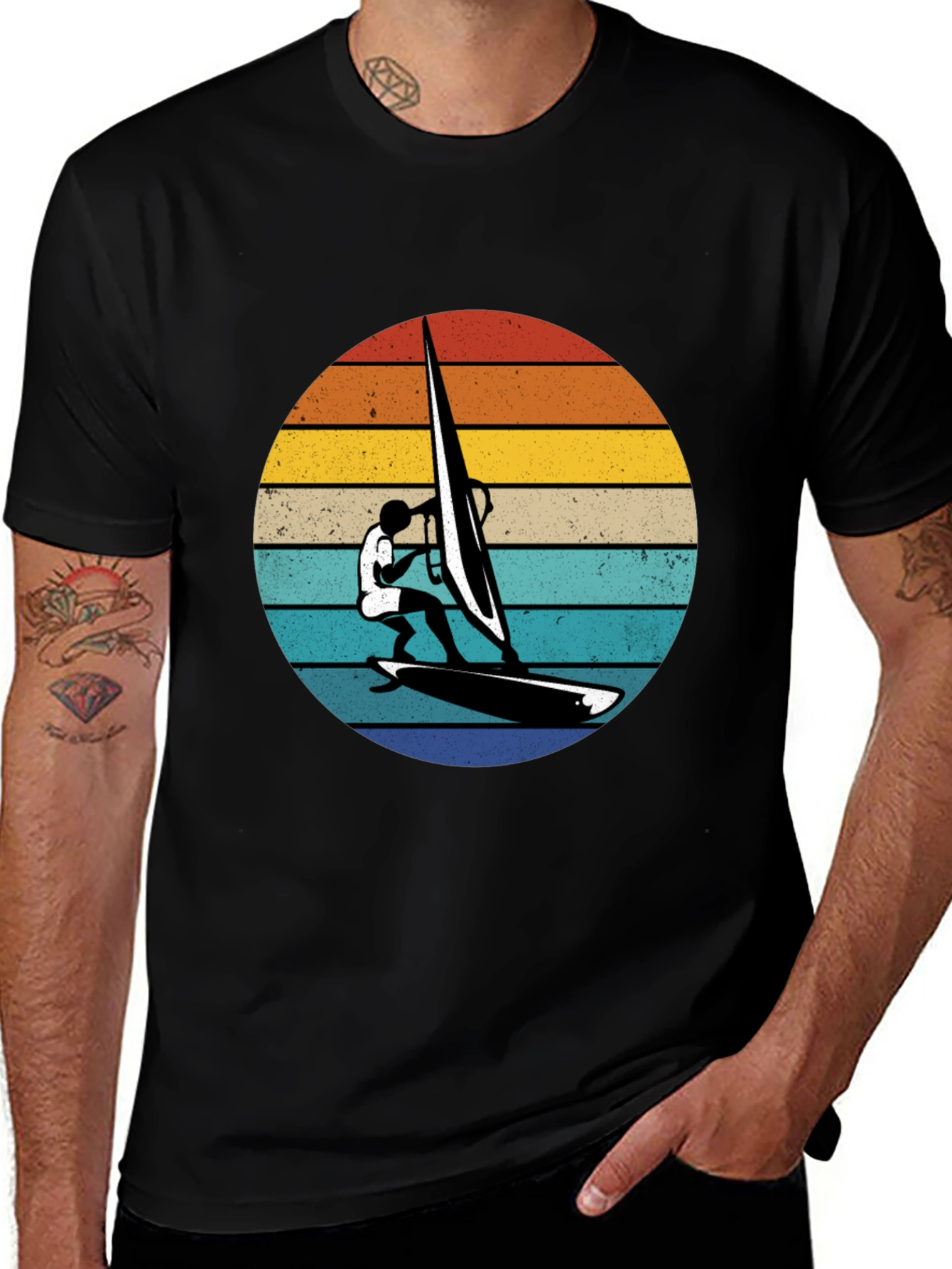Variant 16 of Retro Windsurfer Graphic Tee - Black