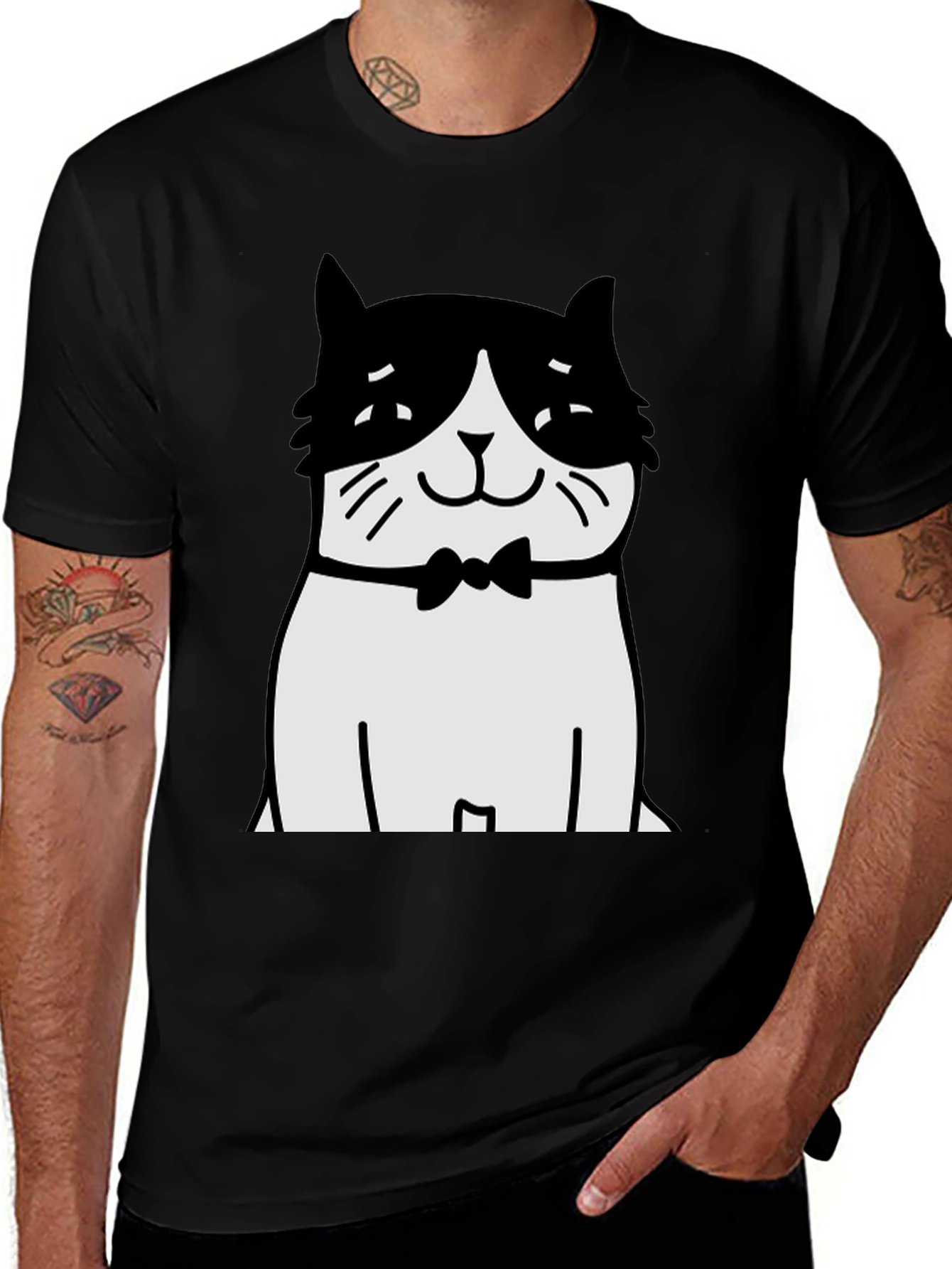 Variant 19 of Cat Bowtie Graphic Tee - Men's Black T-Shirt