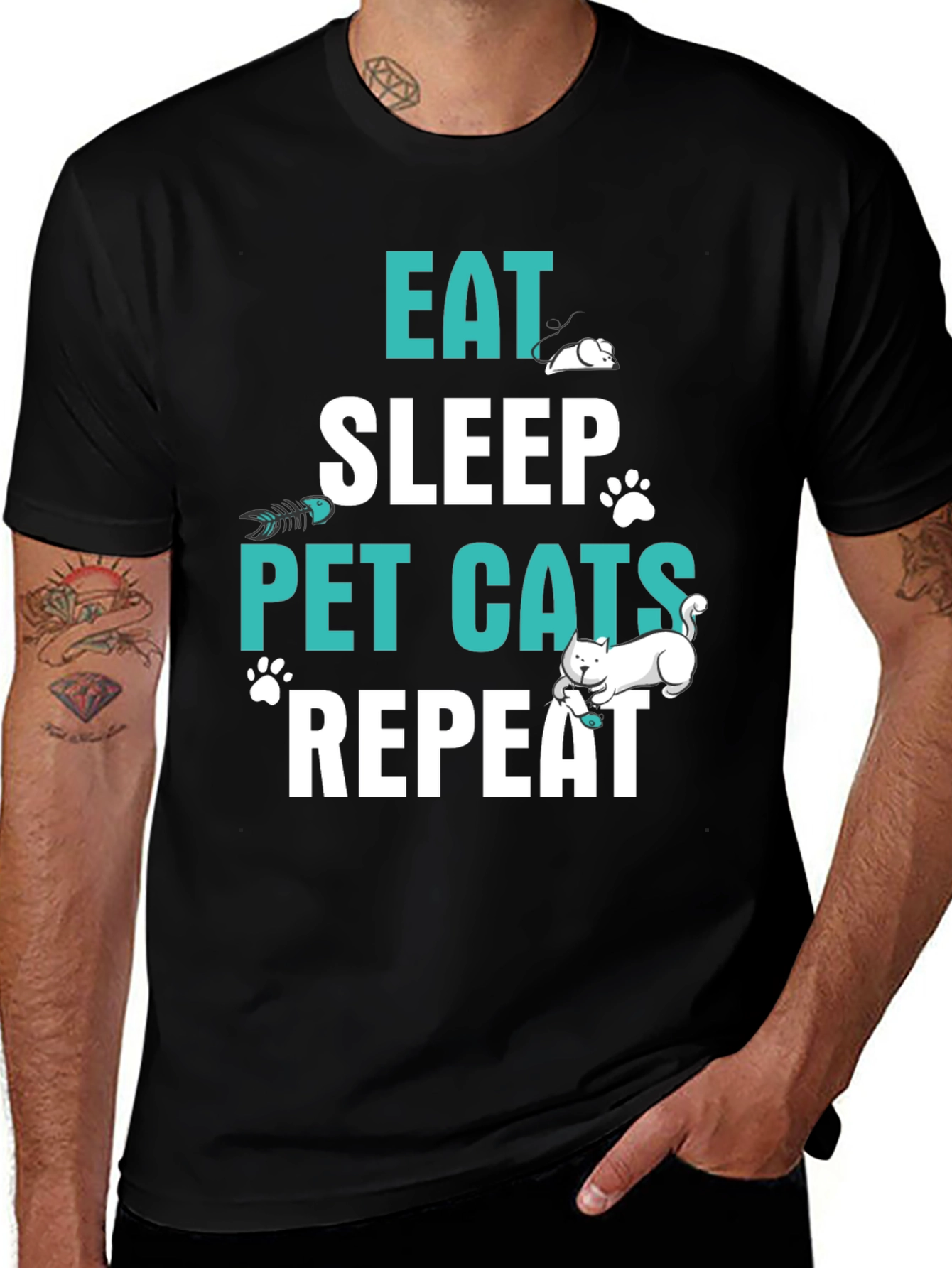 Variant 16 of Eat Sleep Pet Cats Repeat Graphic T-Shirt