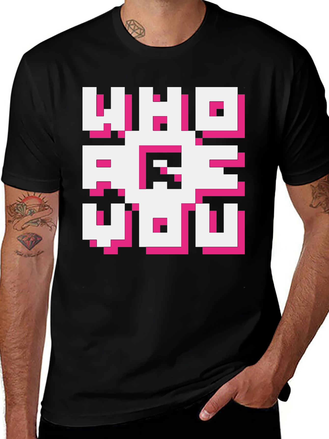 Variant 27 of Pixelated "Who Are You" Graphic T-Shirt
