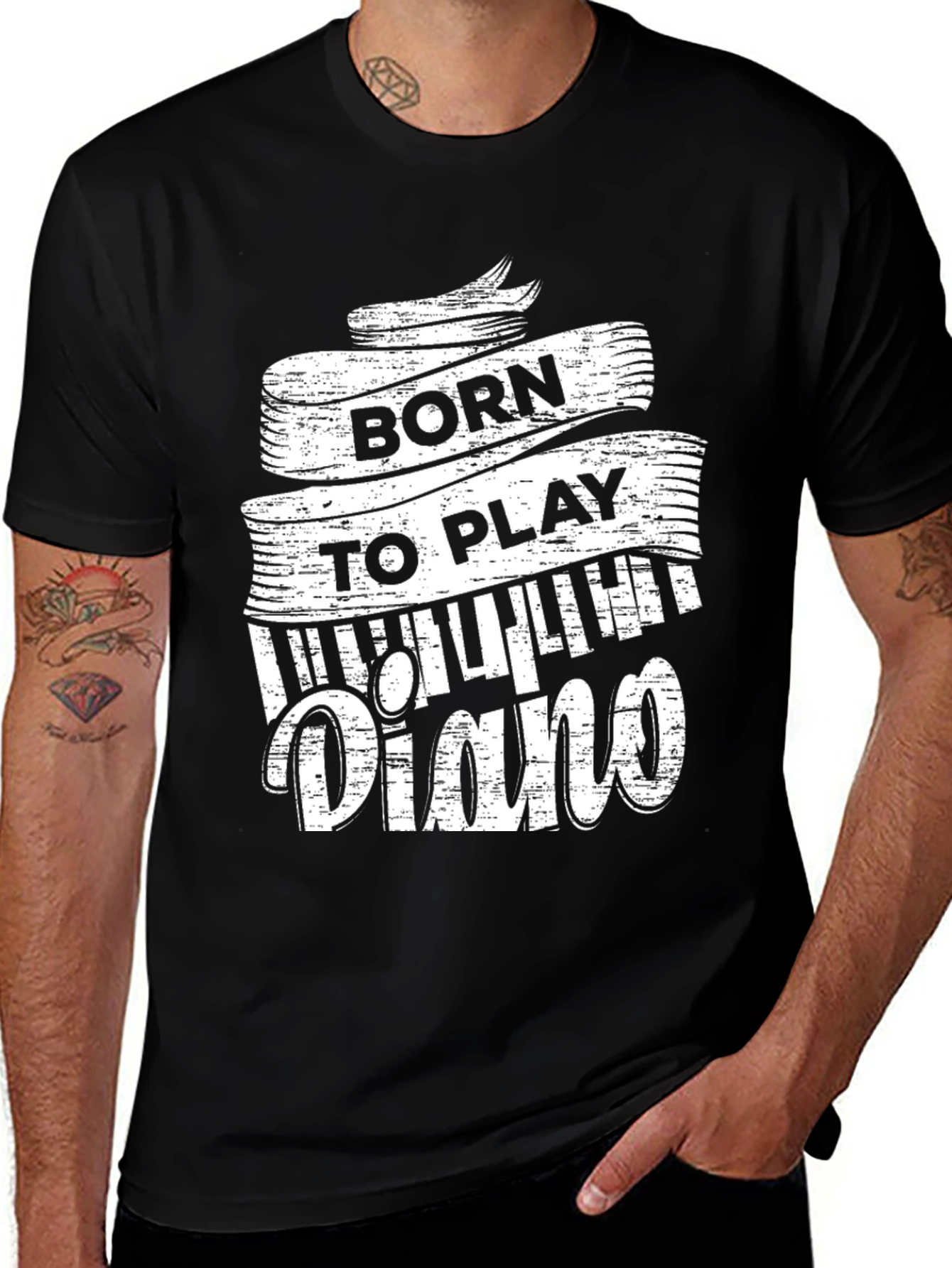 Variant 20 of Born to Play Piano T-Shirt - Black Graphic Tee