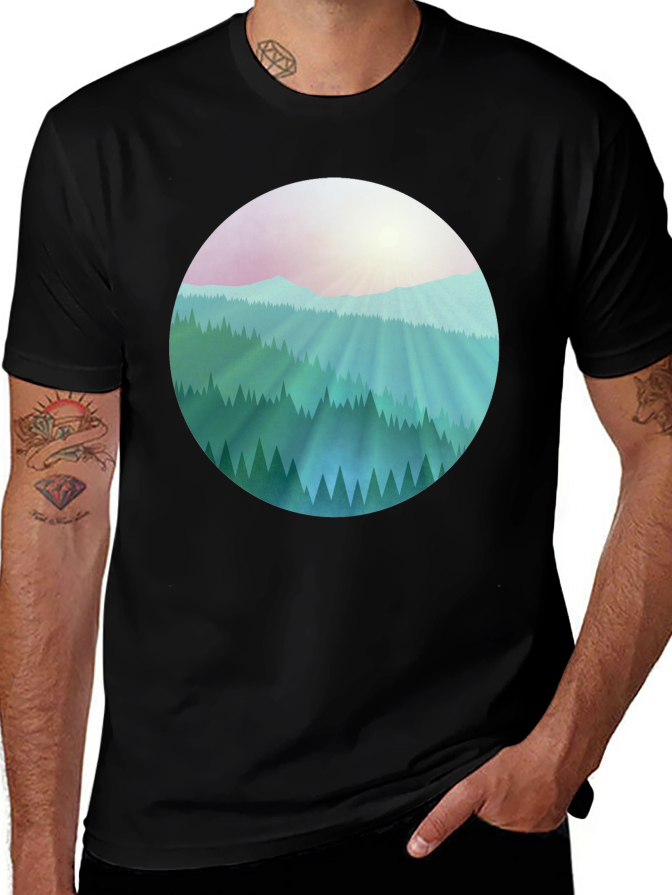 Nature's Vista Tee - Mountain Graphic Black T-Shirt