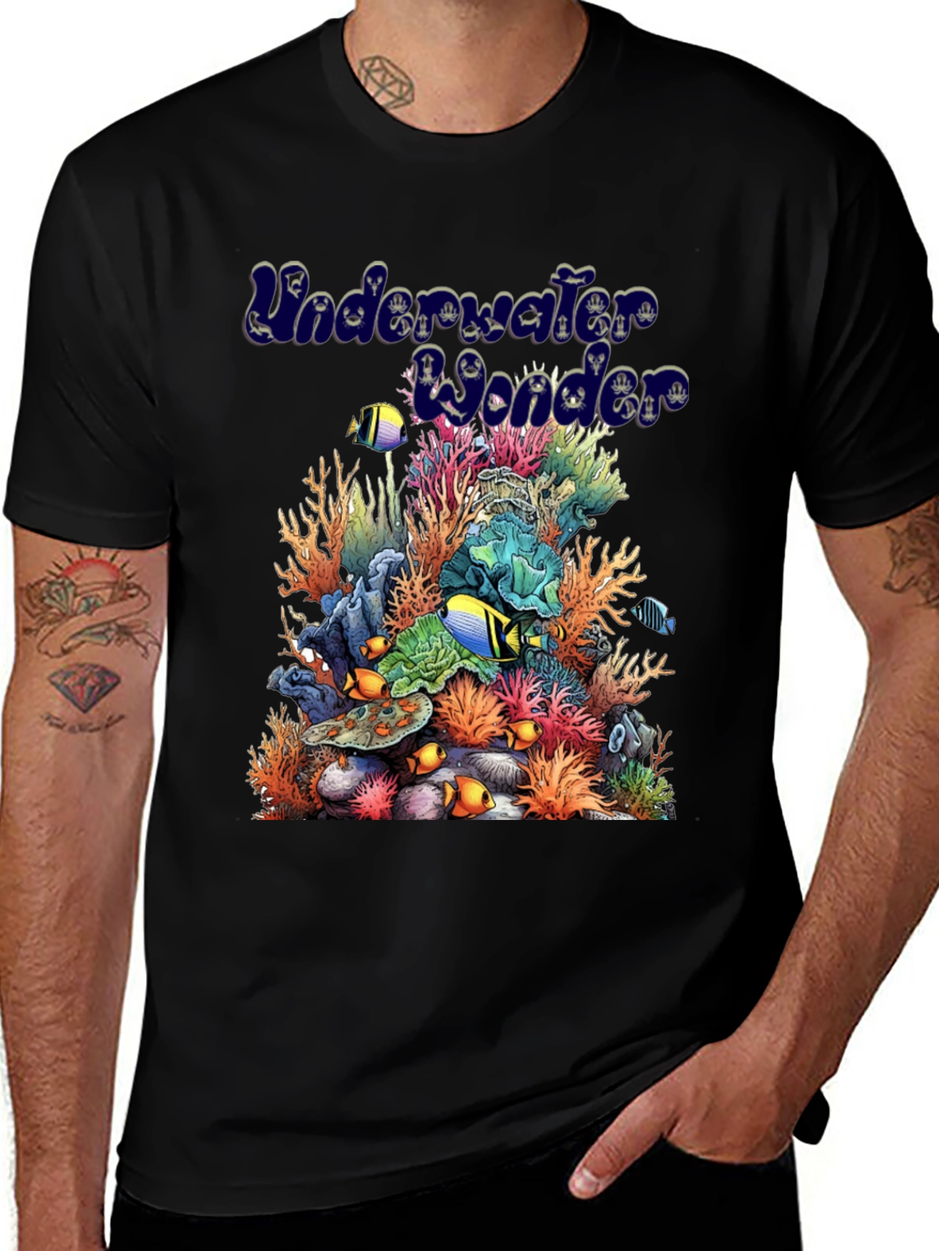Variant 25 of Underwater Wonder Graphic Tee - Black Cotton Casual Shirt