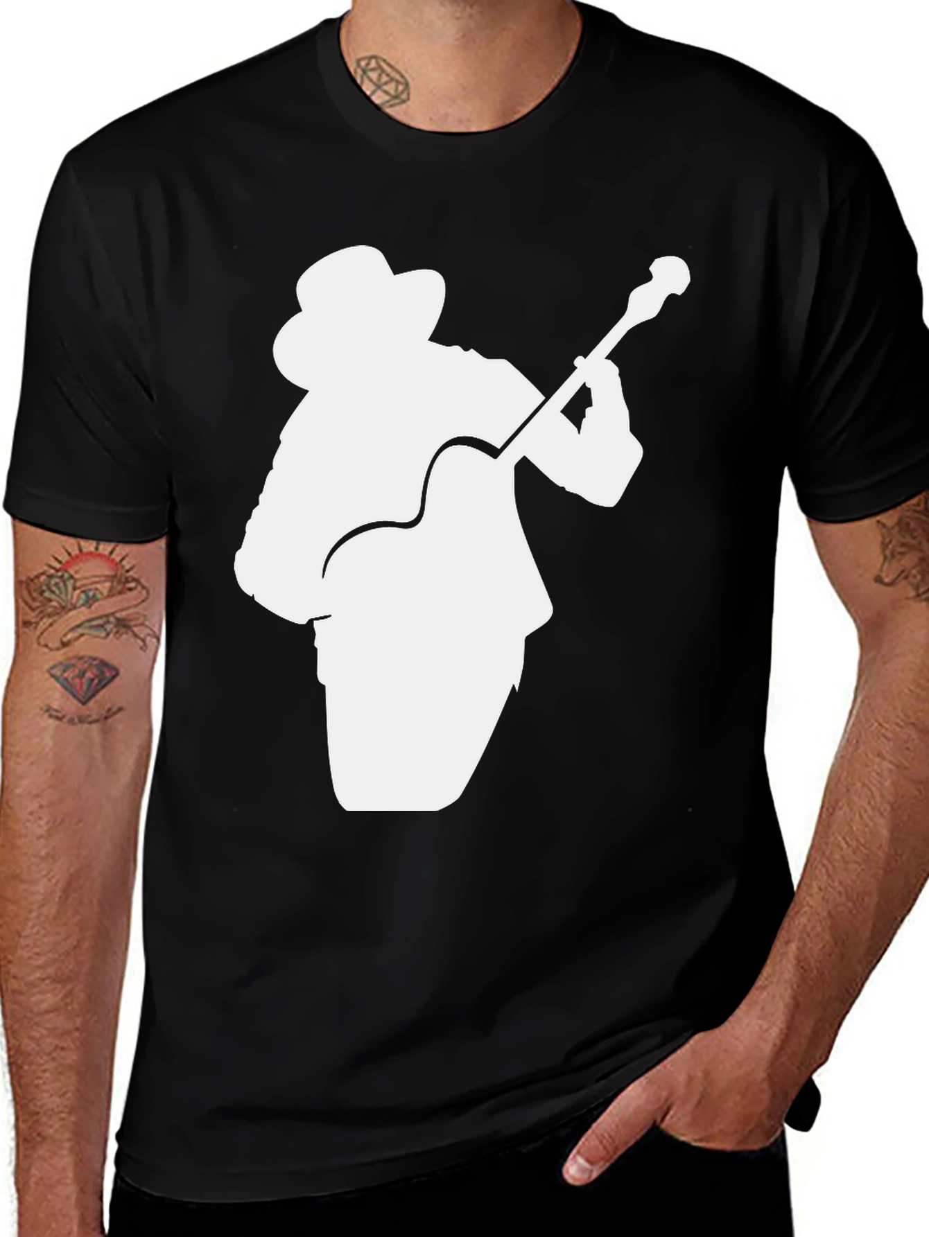 Variant 10 of Black T-Shirt with Guitar Player Silhouette
