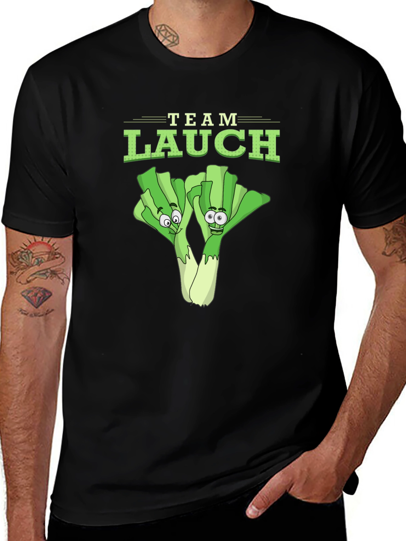 Team Lauch Funny Leek Cartoon Graphic T-Shirt