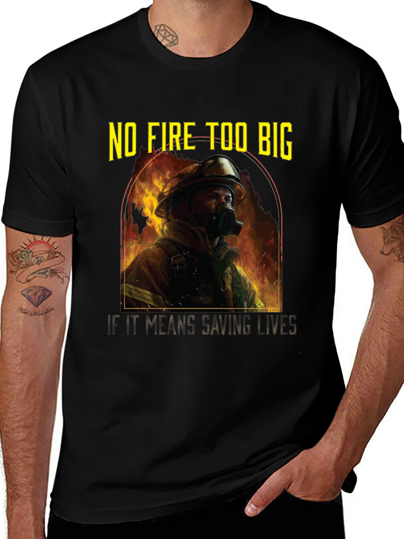 Black Firefighter Hero T-Shirt - Saving Lives main image