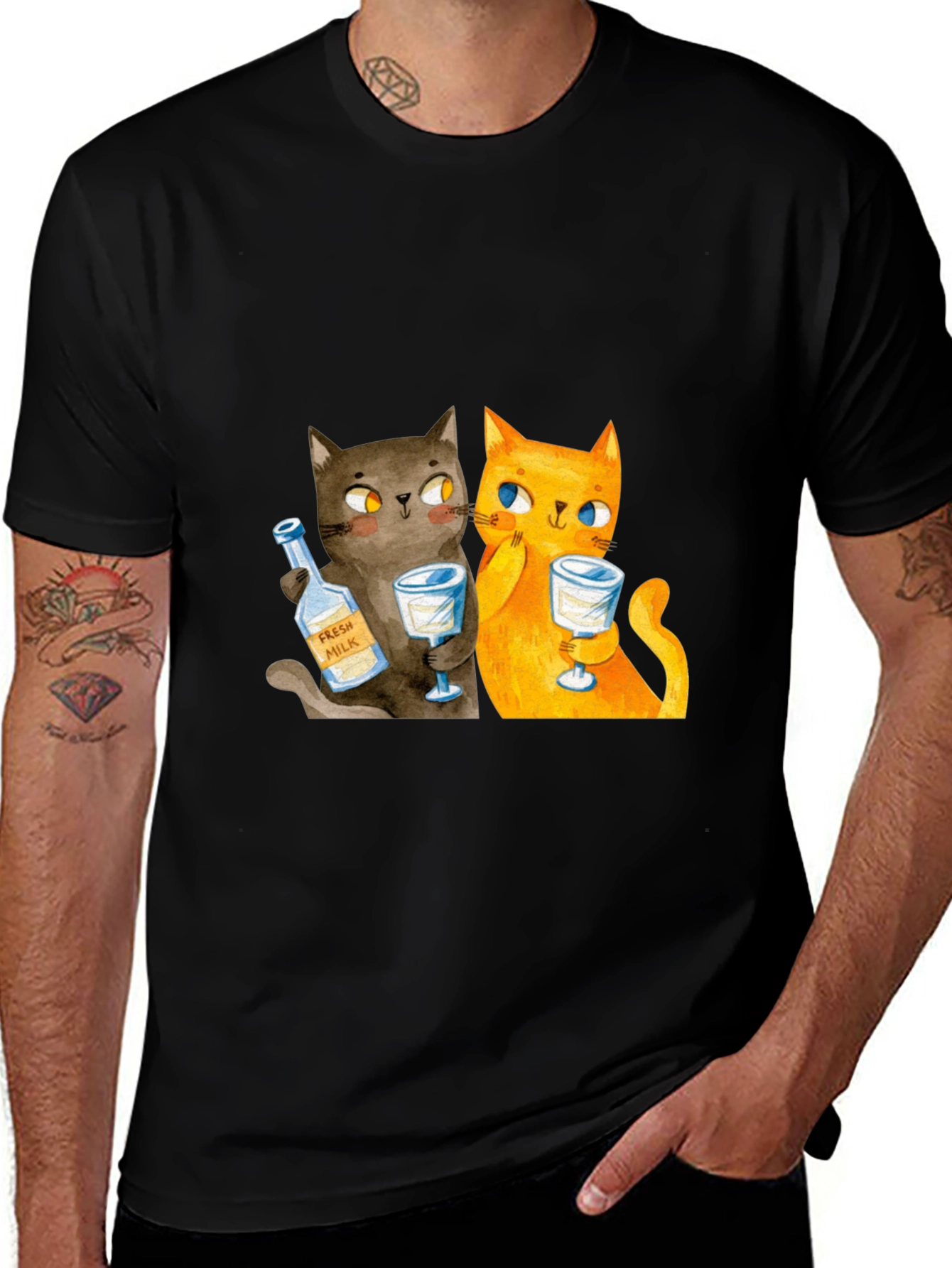Variant 10 of Cat Lover Tee: Cartoon Cats Drinking Milk T-Shirt