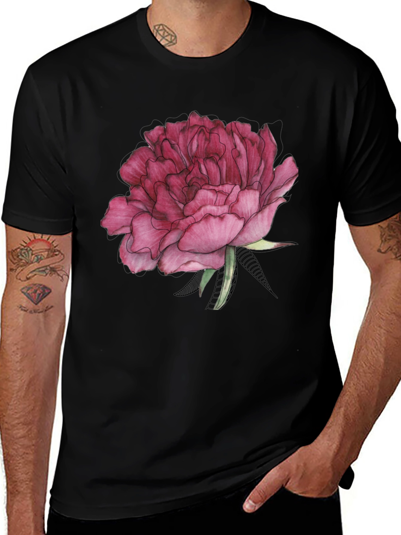 Variant 7 of Floral Print Black T-Shirt