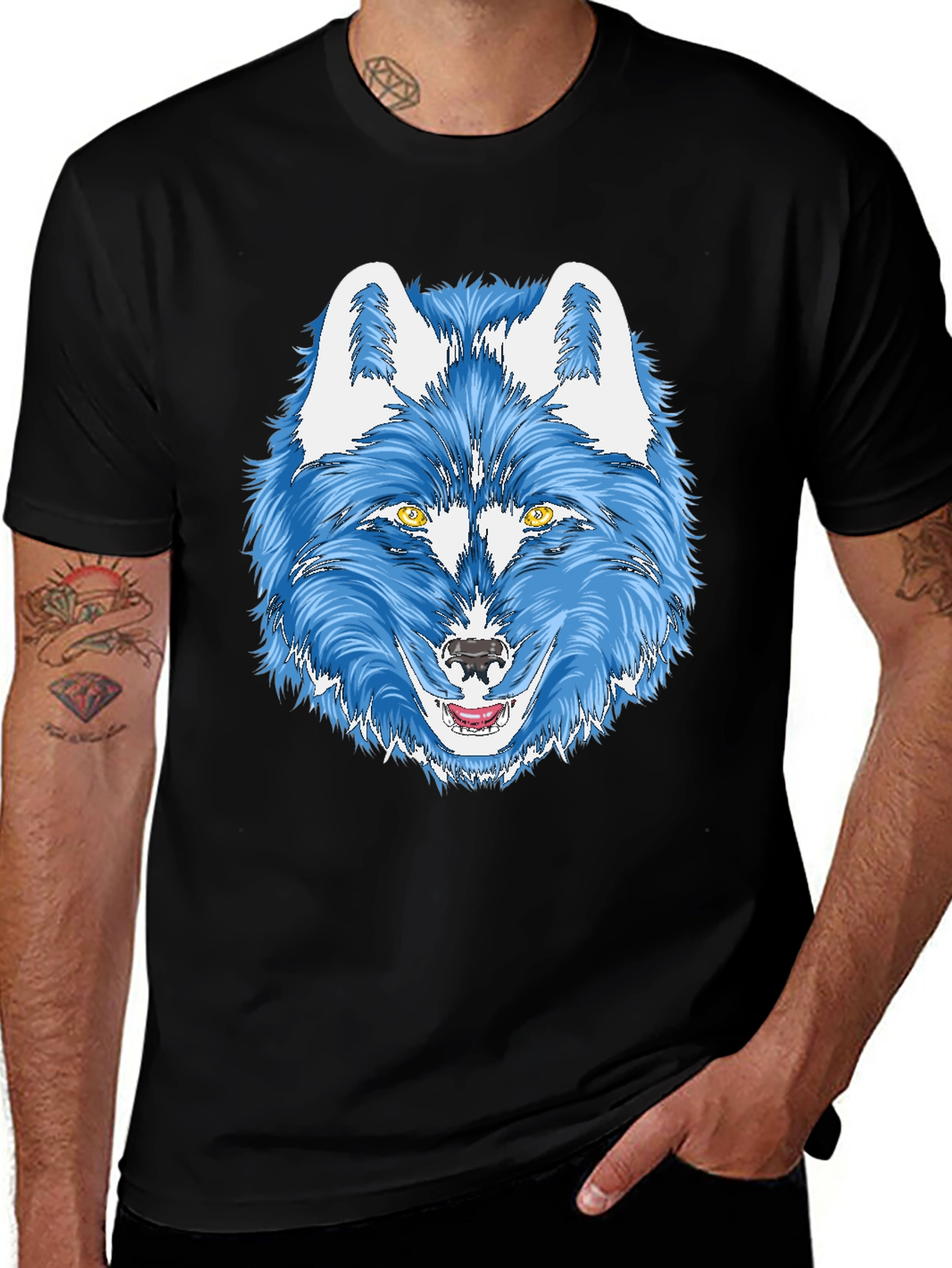 Black Blue Wolf Graphic Tee - Men's Black T-Shirt main image