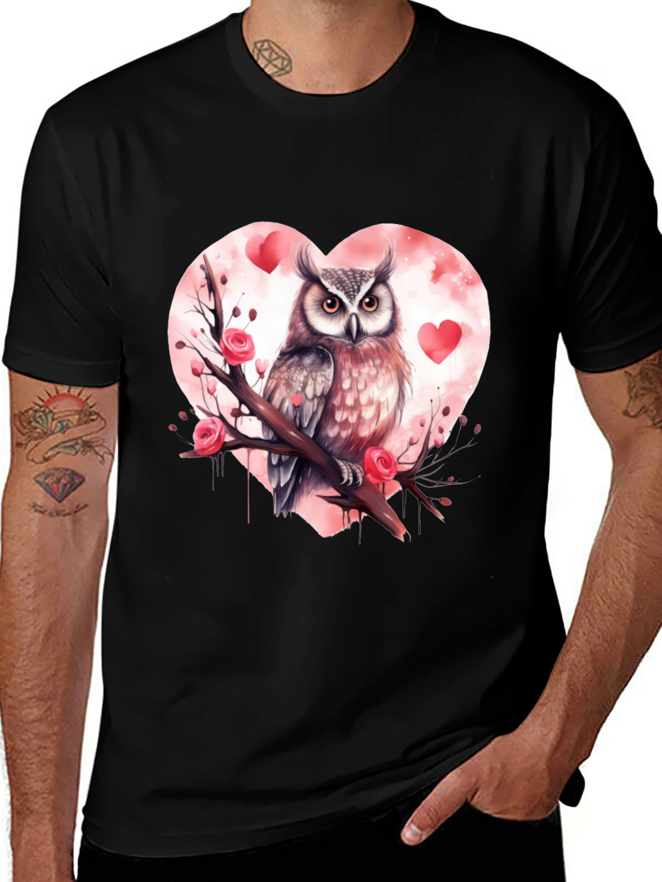 Variant 12 of Owl Valentine's Day T-Shirt - Black