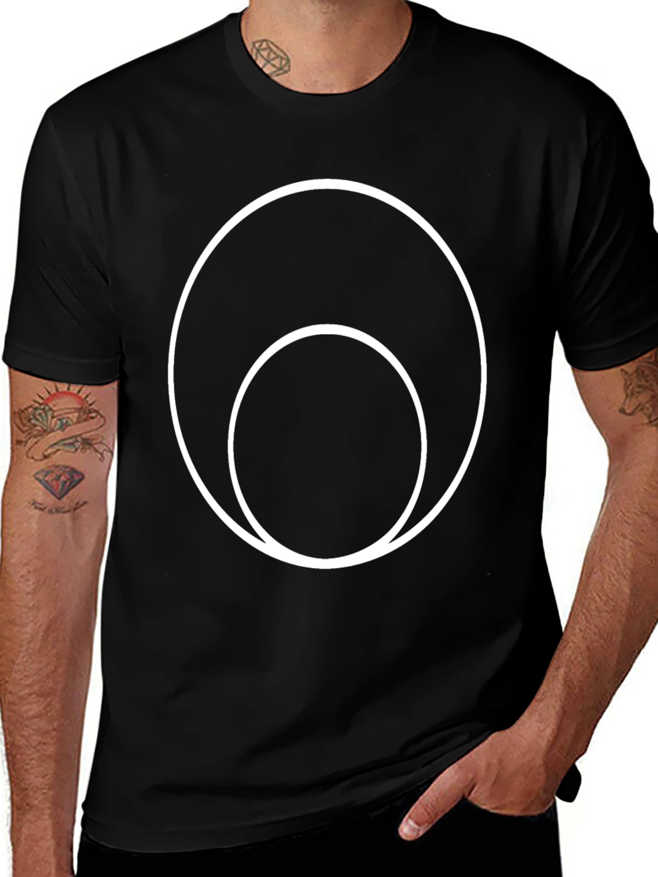 Variant 17 of Minimalist Double Circle Graphic Tee - Casual Black T-Shirt