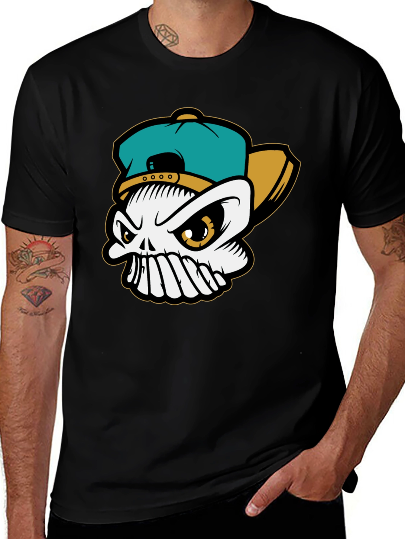Variant 4 of Skull with Cap Graphic Tee - Cool Black T-Shirt