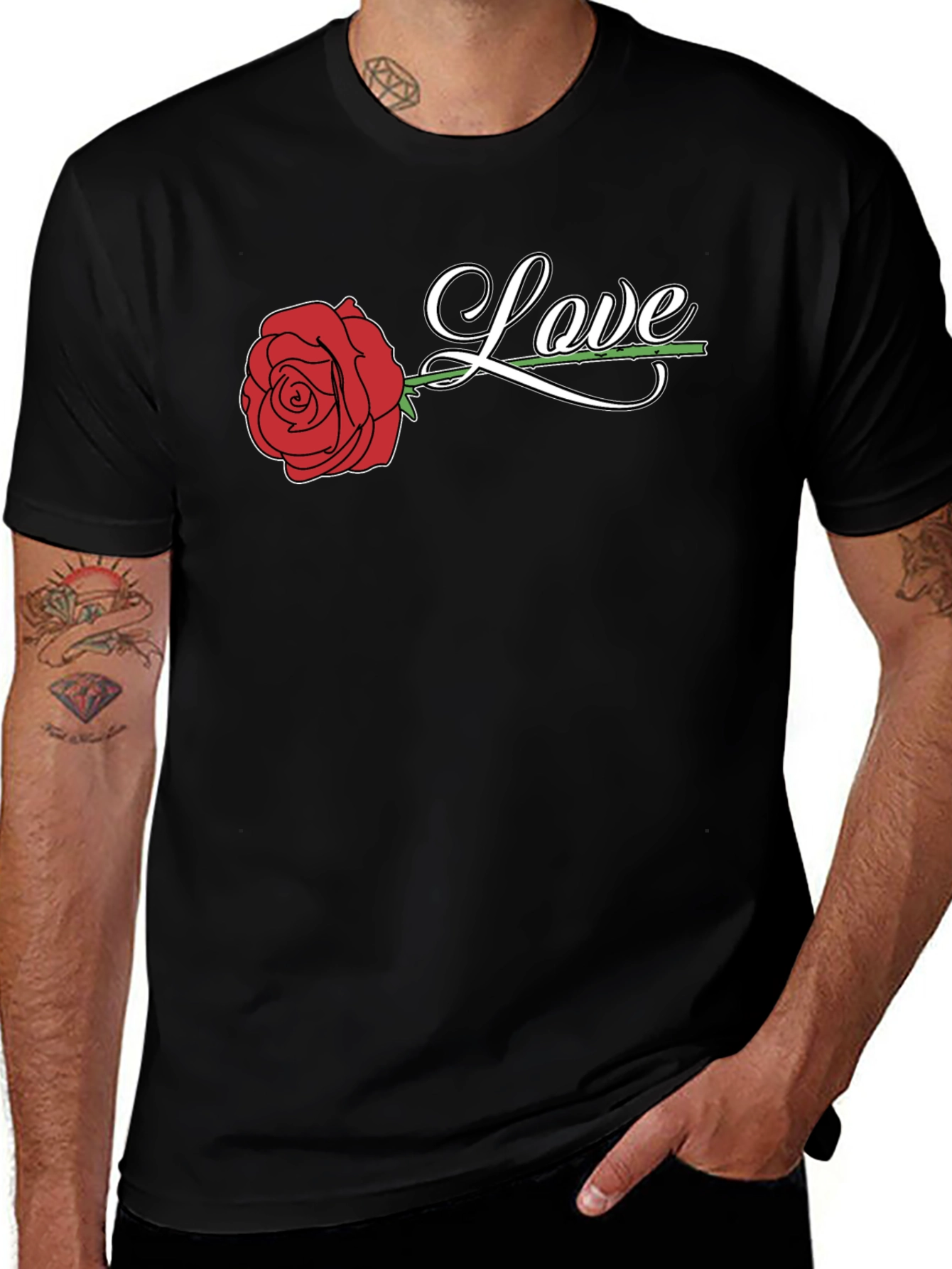 Variant 10 of Love Rose Graphic Tee - Stylish Black T-Shirt