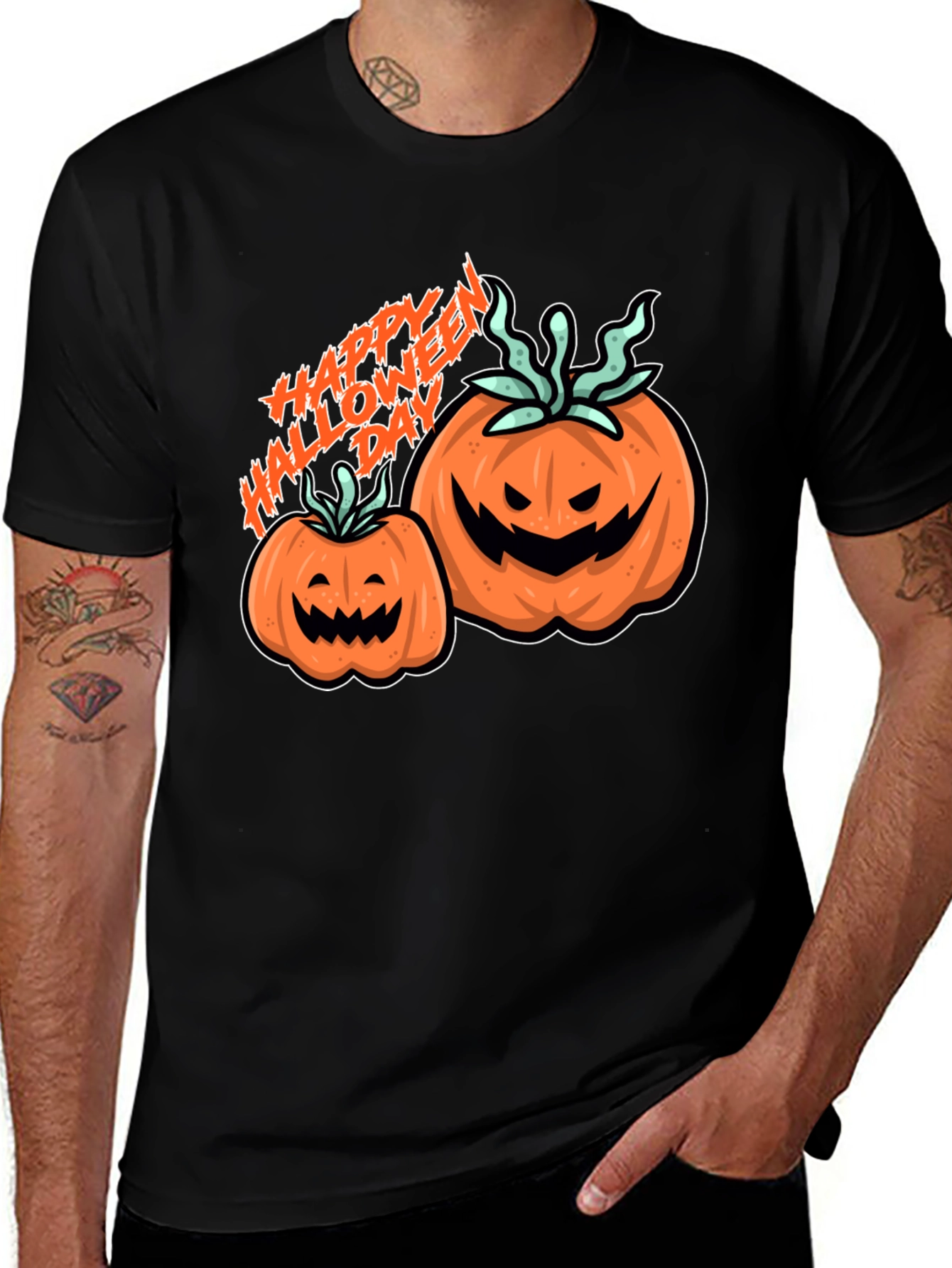 Happy Halloween Day Pumpkin Graphic Tee - Black