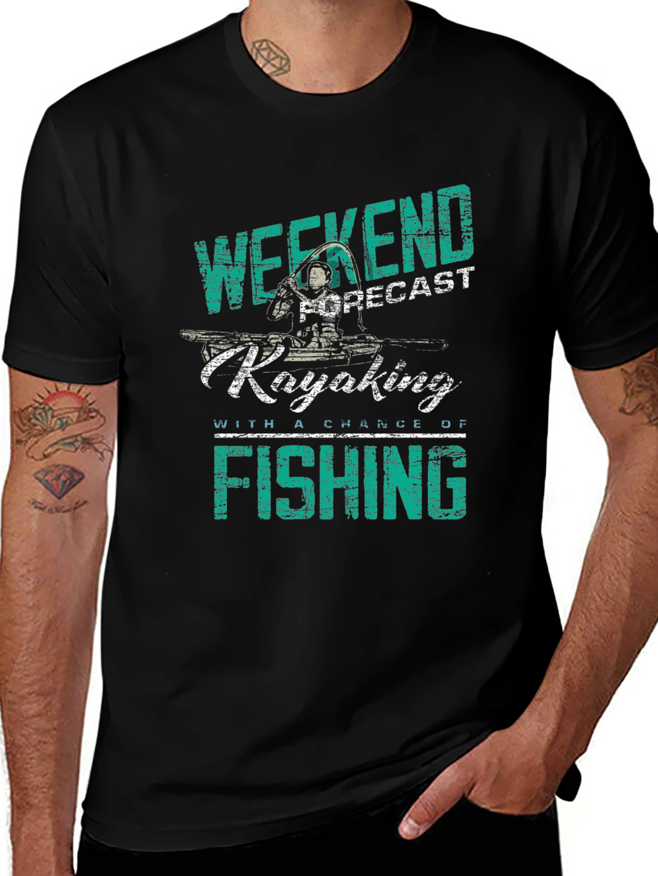 Variant 17 of Weekend Kayaking Fishing Graphic Tee - Black