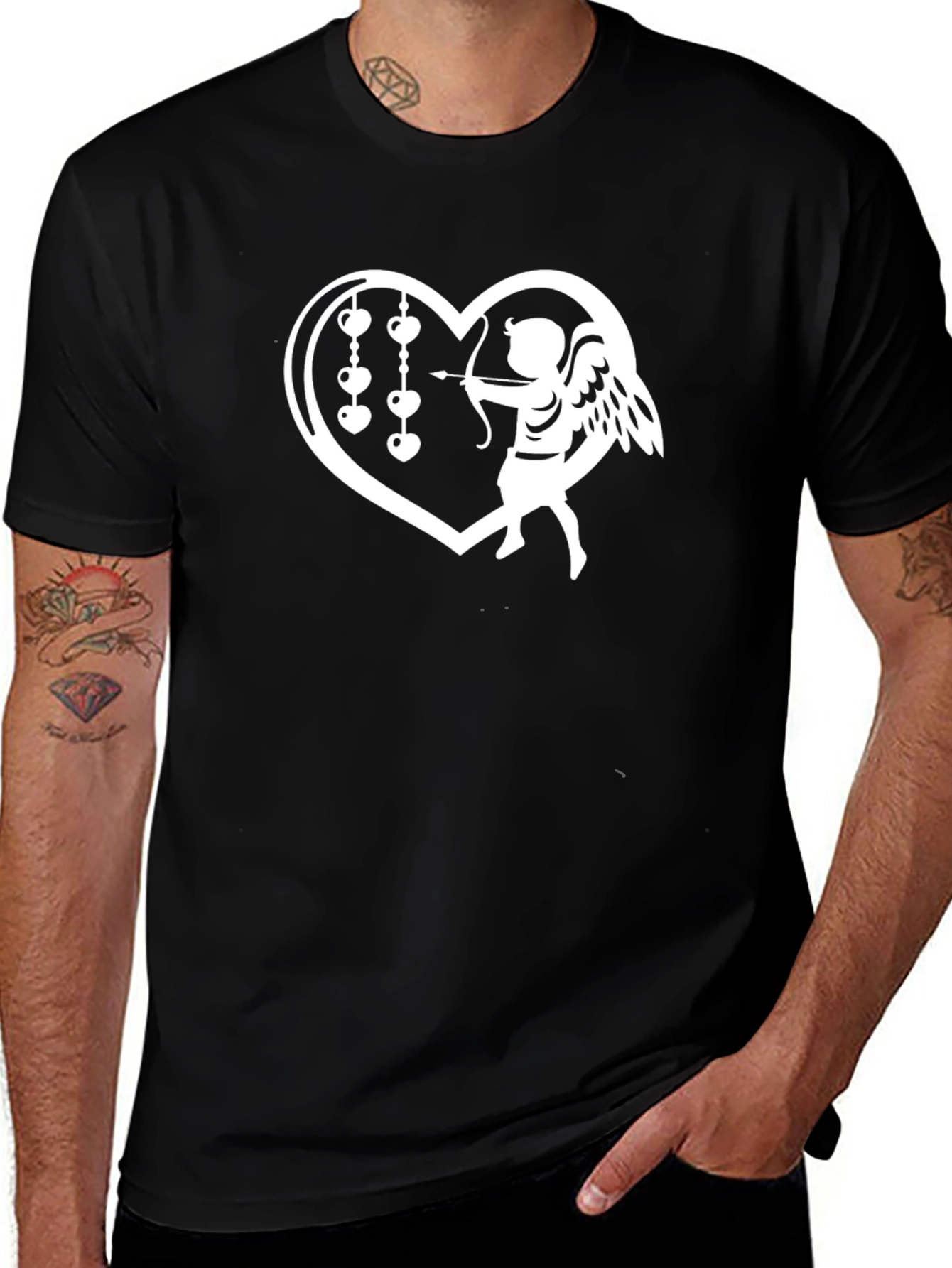 Variant 22 of Heart Cupid Graphic Black T-Shirt