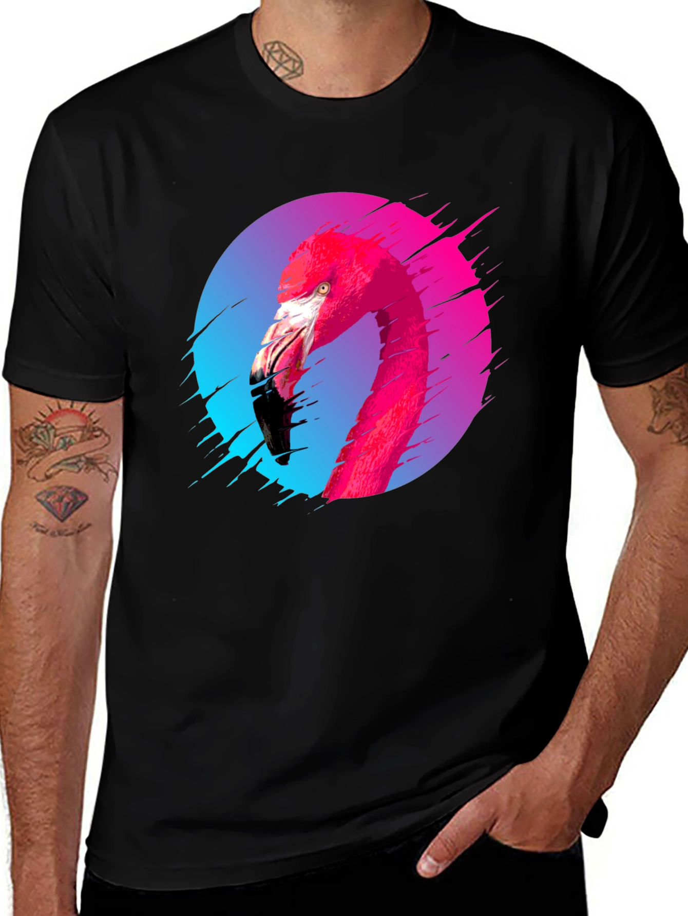 Variant 12 of Flamingo Graphic Tee - Men's Black T-Shirt